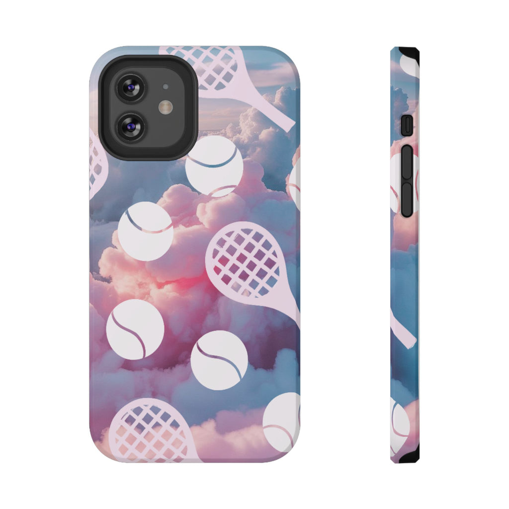Tennis Impact-Resistant Phone Case — Tennis Rackets & Balls on Cloudscape