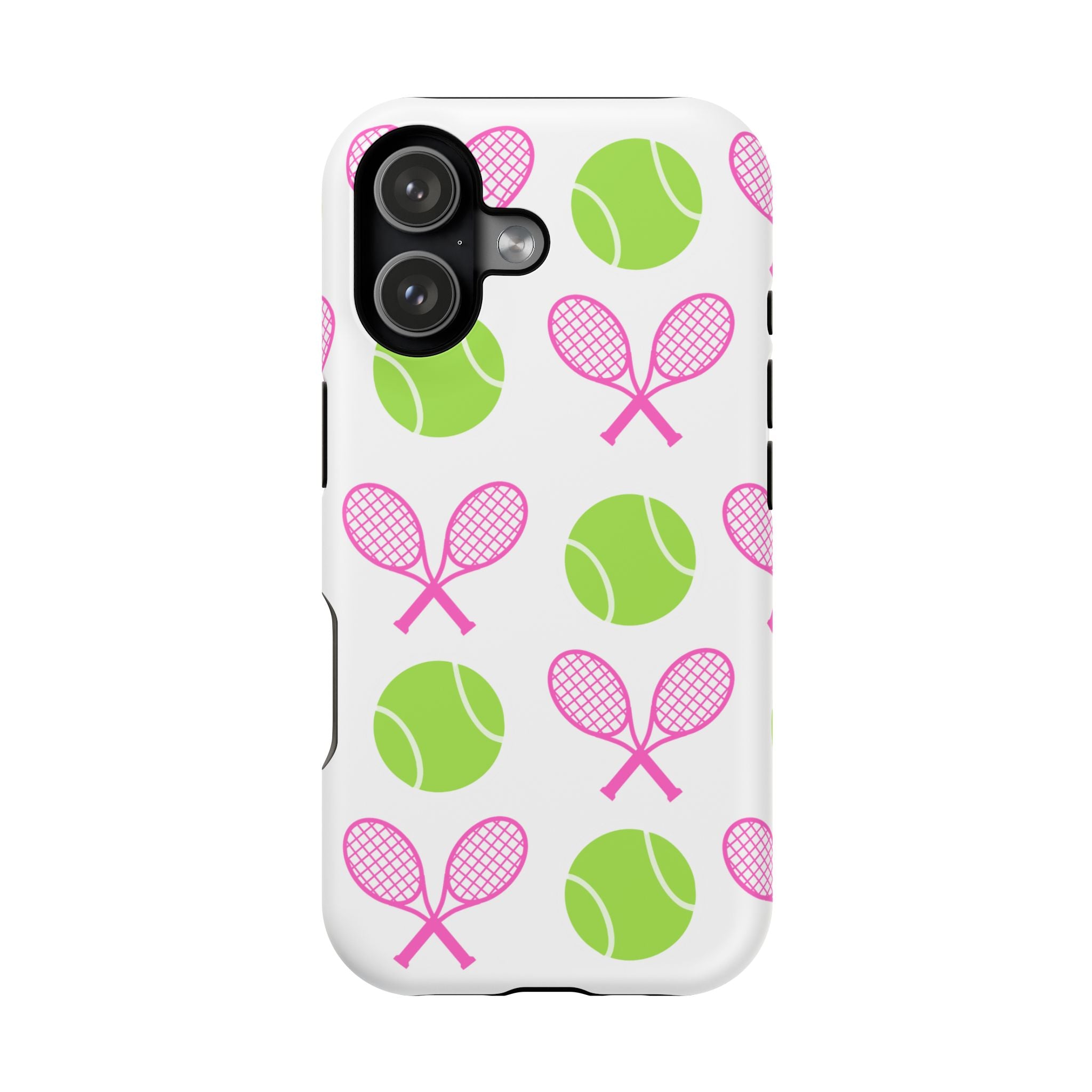 Tennis Pattern Impact-Resistant Phone Case — Pink Rackets & Green Balls