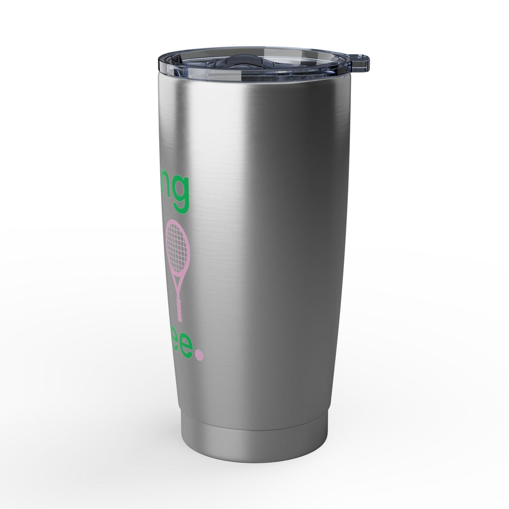 20oz Coffee Tumbler — "Strong Like My Coffee" Tennis Graphic Insulated Travel Cup (bubblegum pink/green)