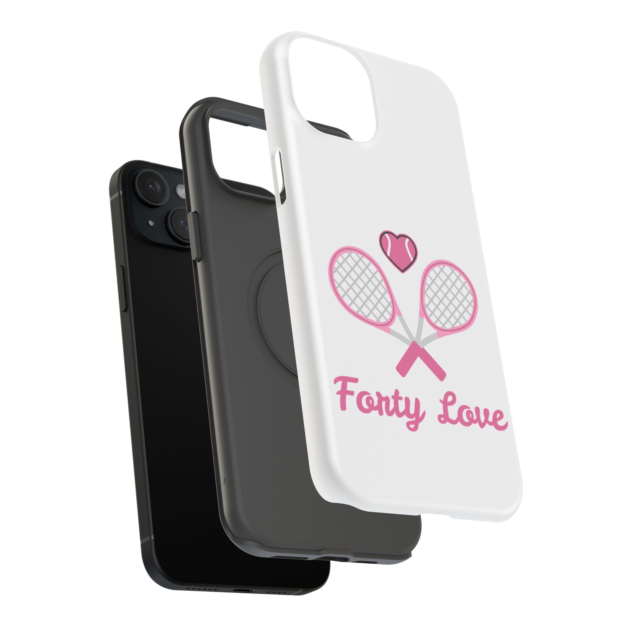 Tennis Impact‑Resistant Phone Case — 'Forty Love', pink/white