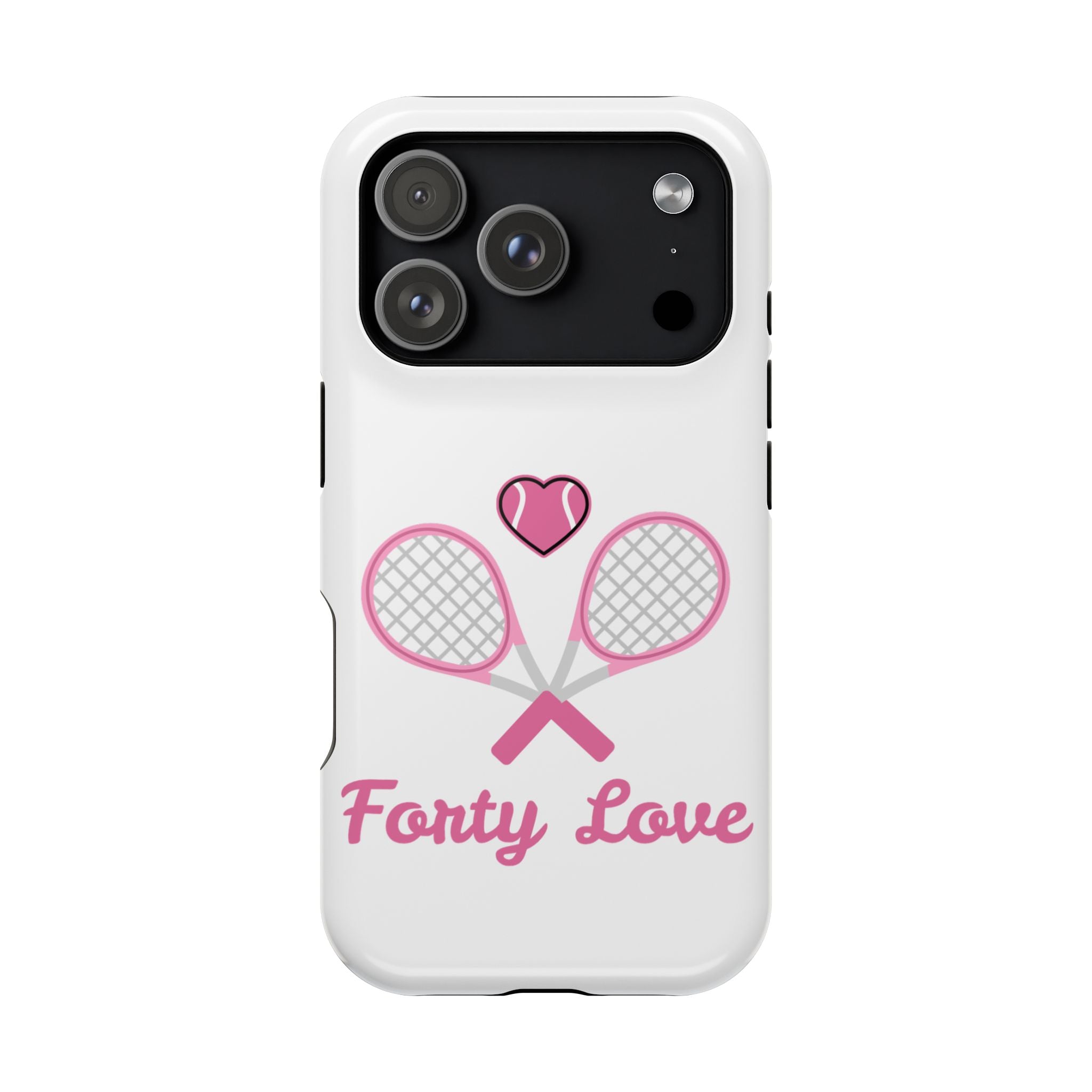 Tennis Impact‑Resistant Phone Case — 'Forty Love', pink/white