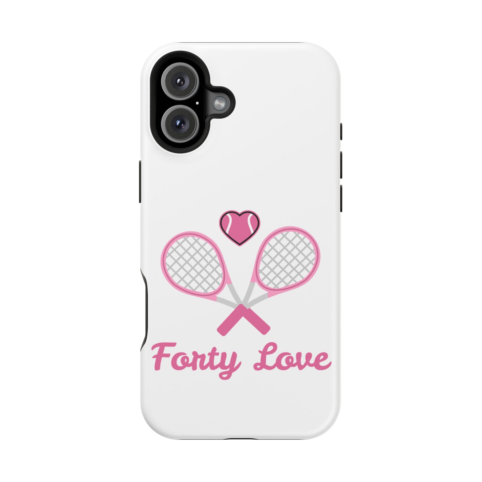 Tennis Impact‑Resistant Phone Case — 'Forty Love', pink/white