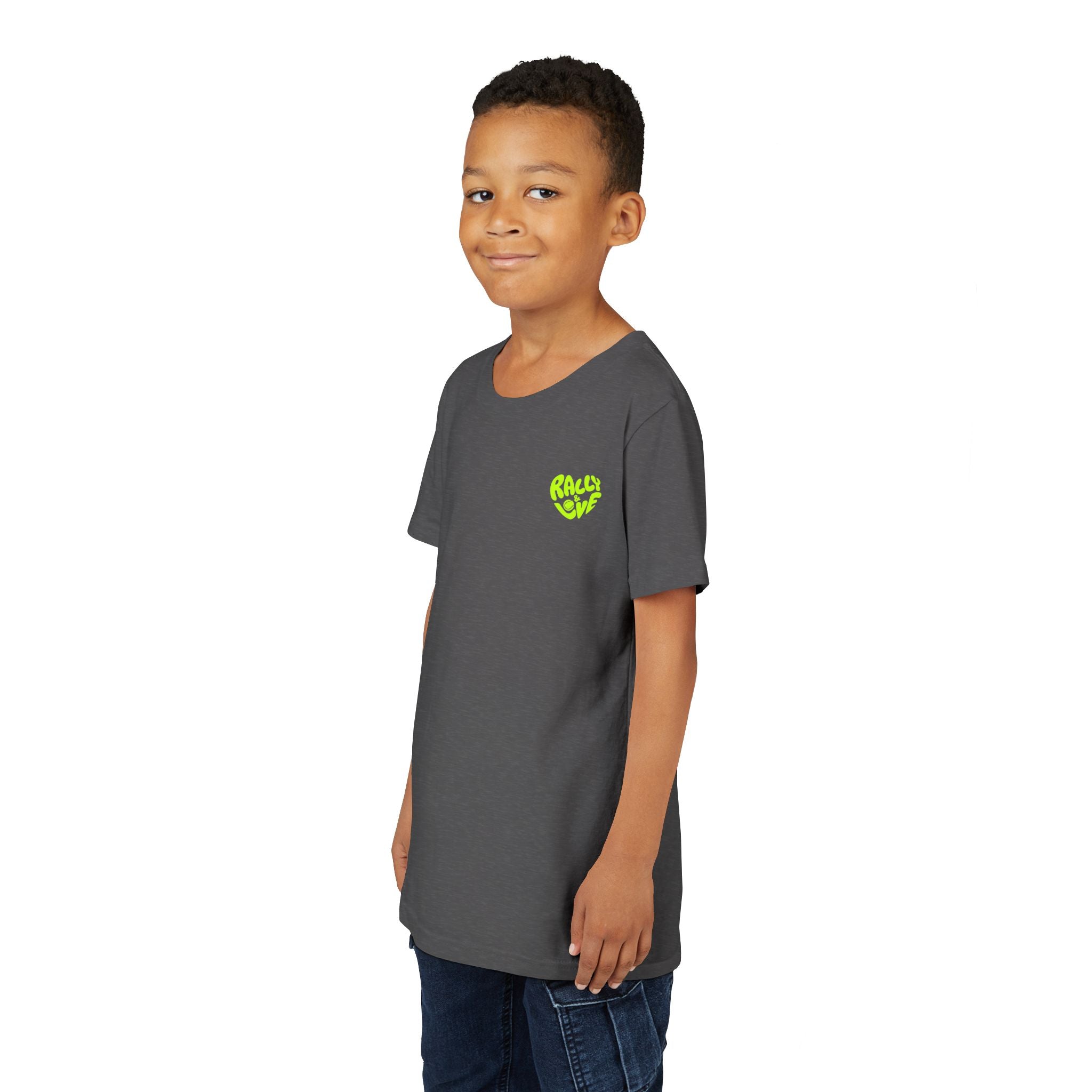 Boy Junior's Tee — 'Rally & Love' Heart Graphic Kids T-Shirt (neon)