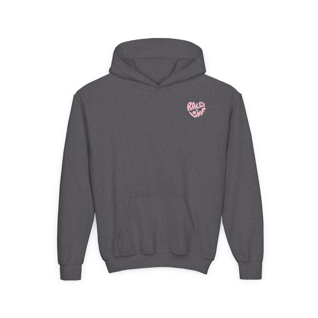 Girl's Junior Hoodie sweatshirt — “Let’s Go” Tennis Graphic Sweatshirt (Pink & Green)