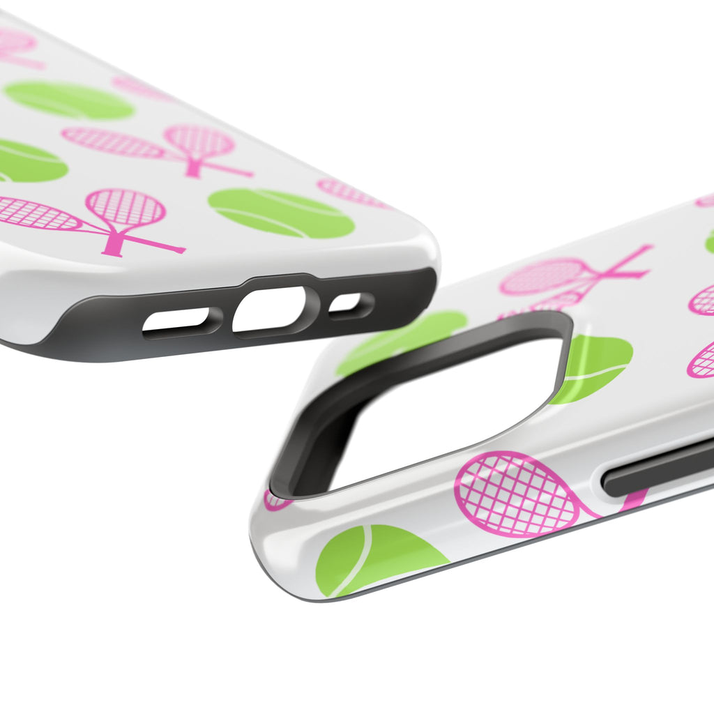 Tennis Pattern Impact-Resistant Phone Case — Pink Rackets & Green Balls