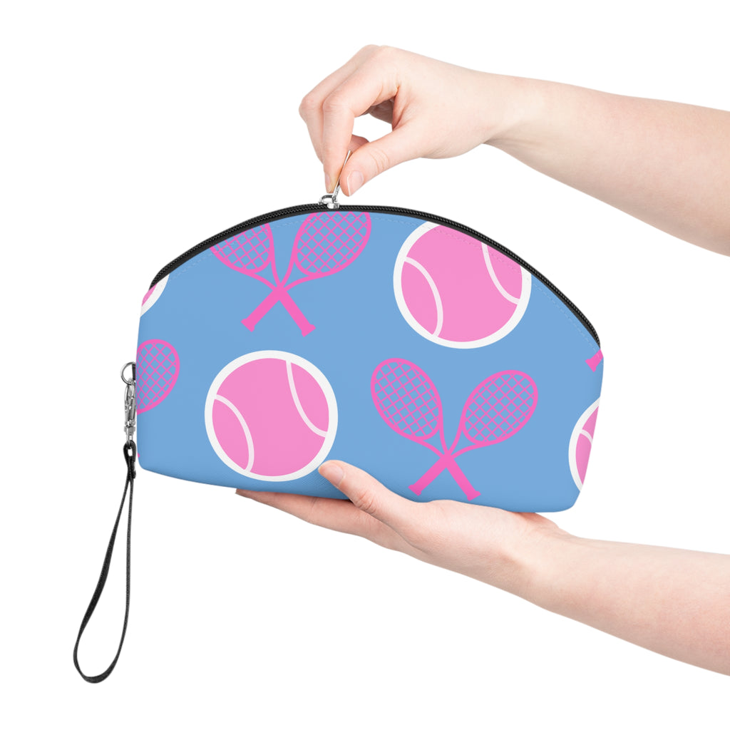Tennis Makeup Bag — Light blue/Pink Tennis Ball & Racket Cosmetic Pouch for Players