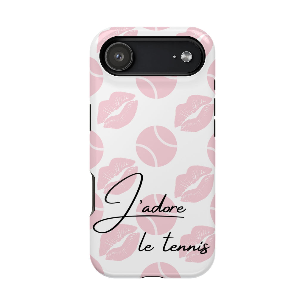 Impact-Resistant Phone Case - 'J'adore le tennis', pink tennis balls/lips