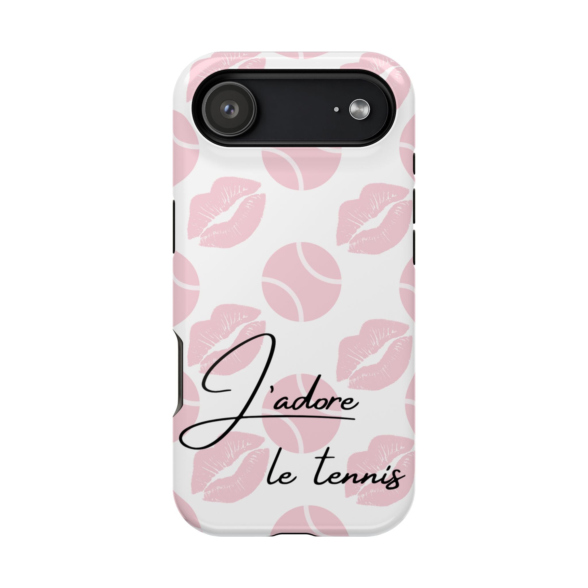 Impact-Resistant Phone Case - 'J'adore le tennis', pink tennis balls/lips