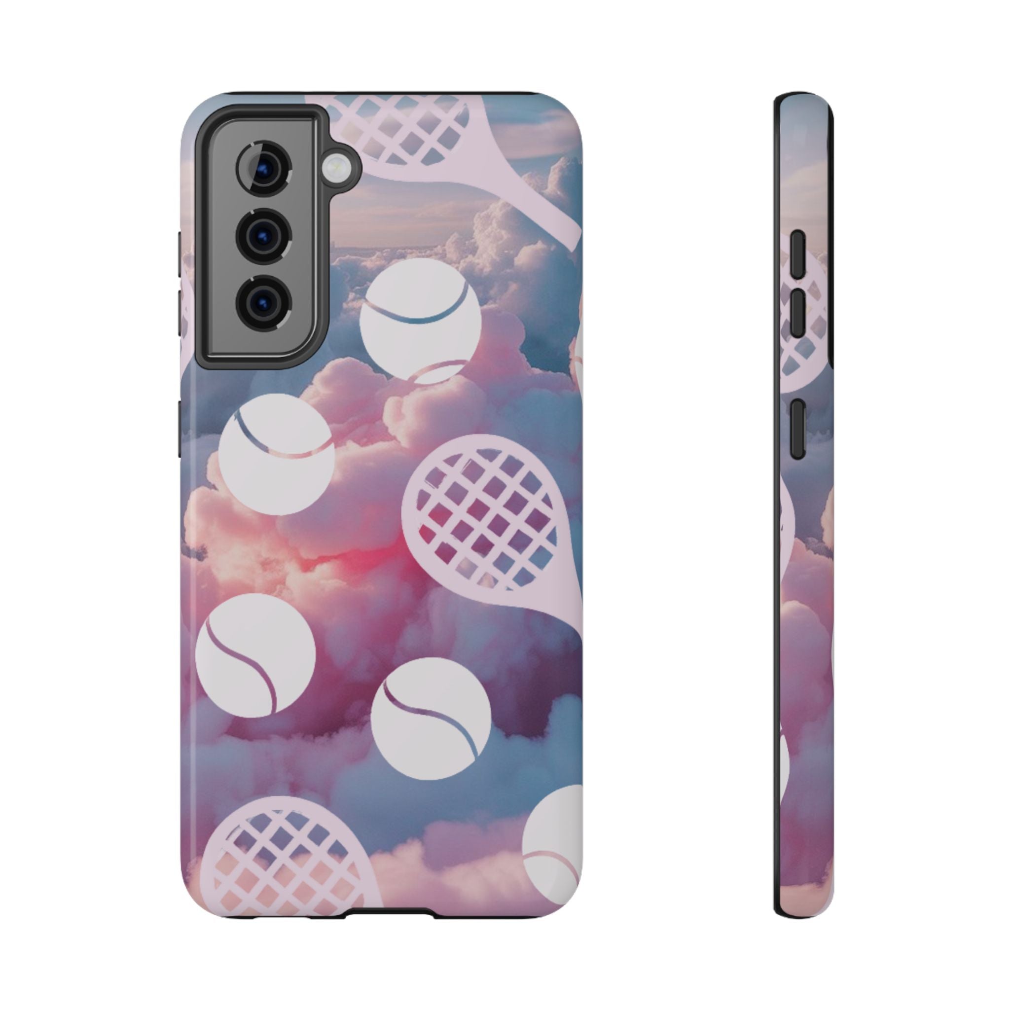 Tennis Impact-Resistant Phone Case — Tennis Rackets & Balls on Cloudscape