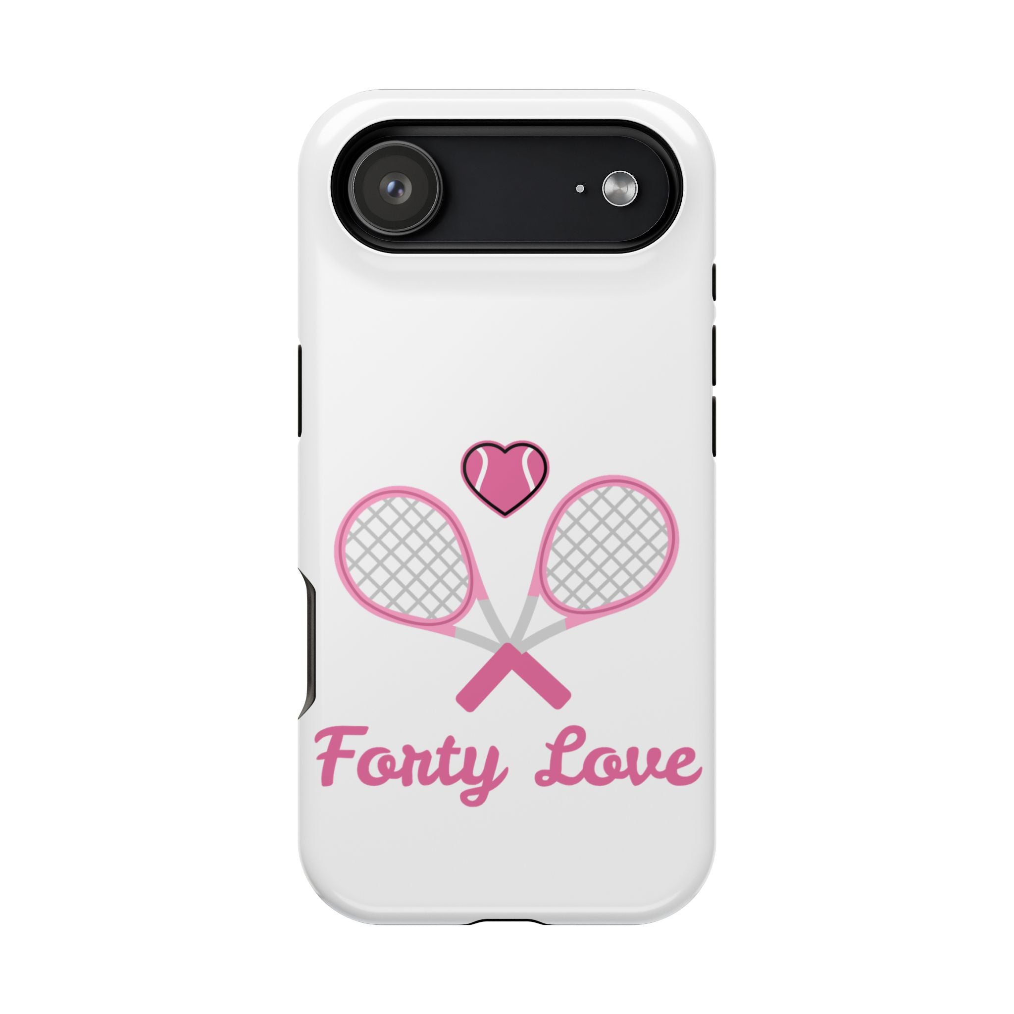 Tennis Impact‑Resistant Phone Case — 'Forty Love', pink/white