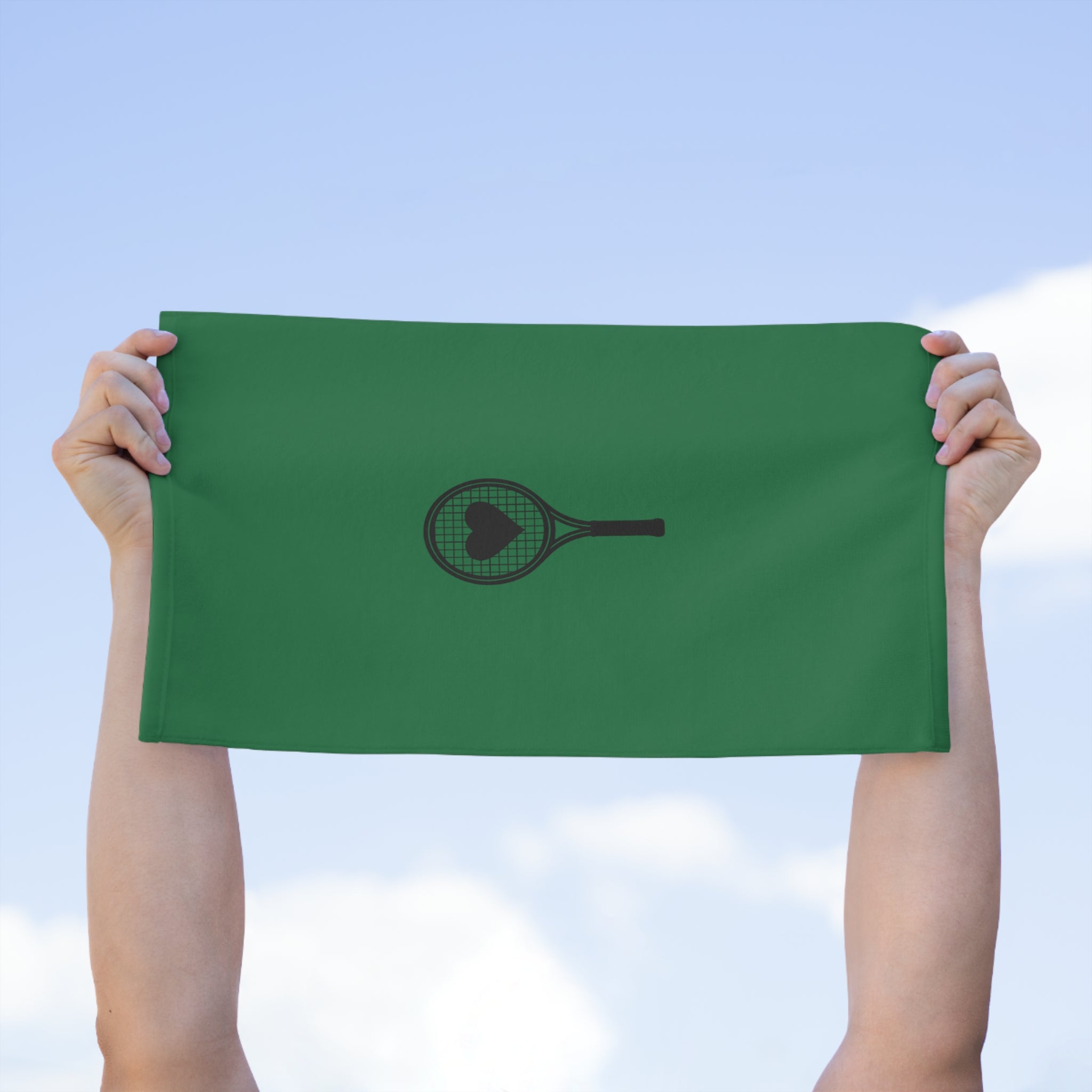 Rally Towel, 11x18 - Green/black, racket with heart