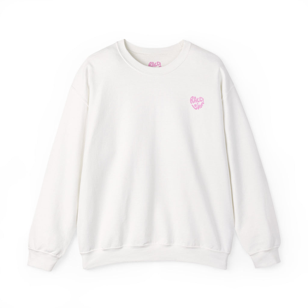 Women's Crewneck Sweatshirt — "Rally & Love" logo Chest Sweatshirt (bubblegum pink)