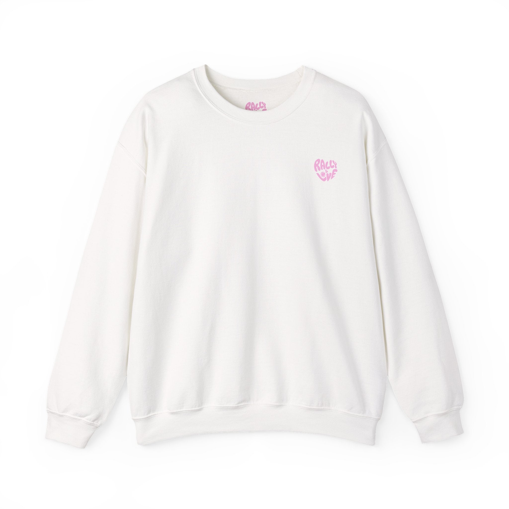 Women's Crewneck Sweatshirt — "Rally & Love" logo Chest Sweatshirt (bubblegum pink)