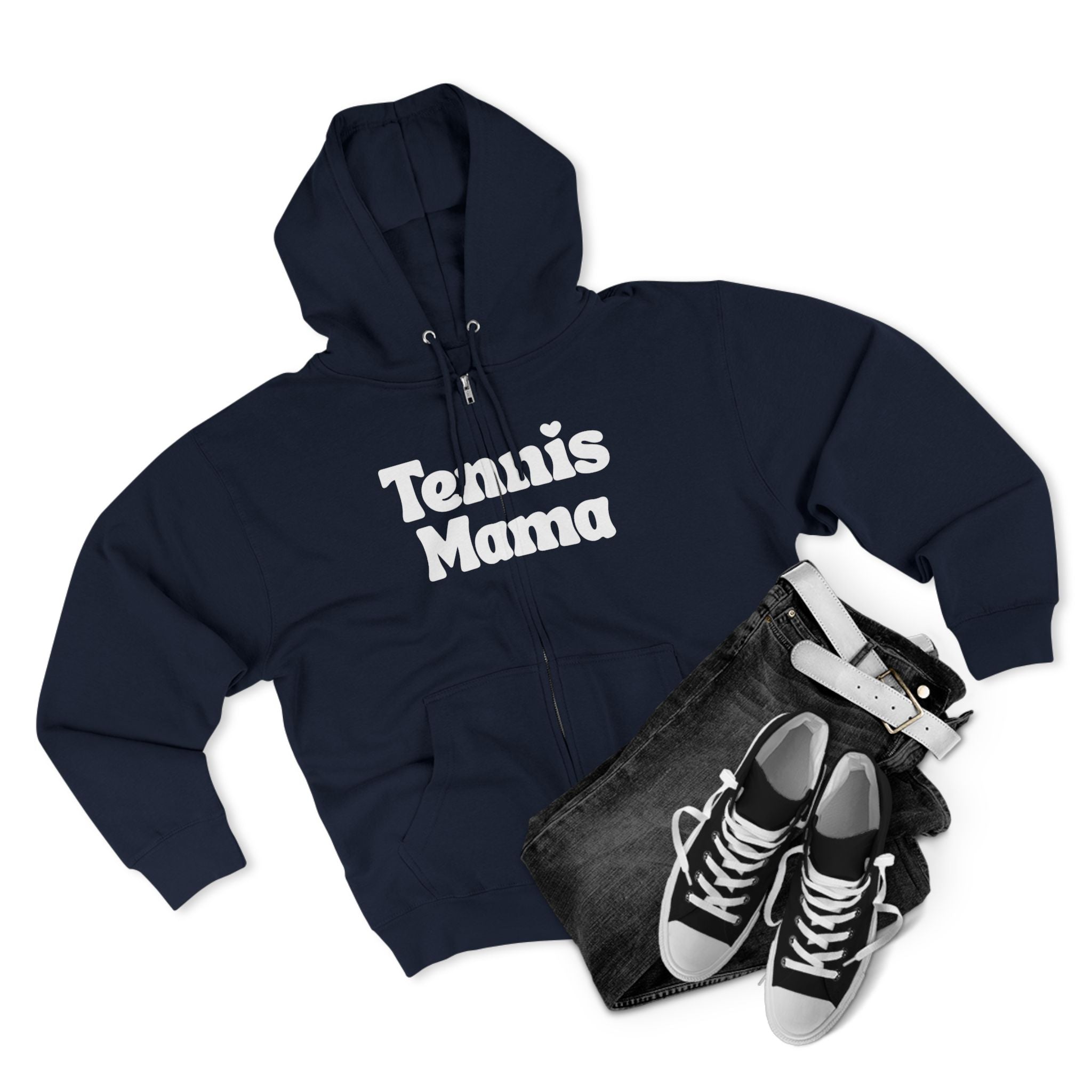 Women's Zip Hoodie — 'Tennis mama' Front Zip Hoodie sweatshirt (white)