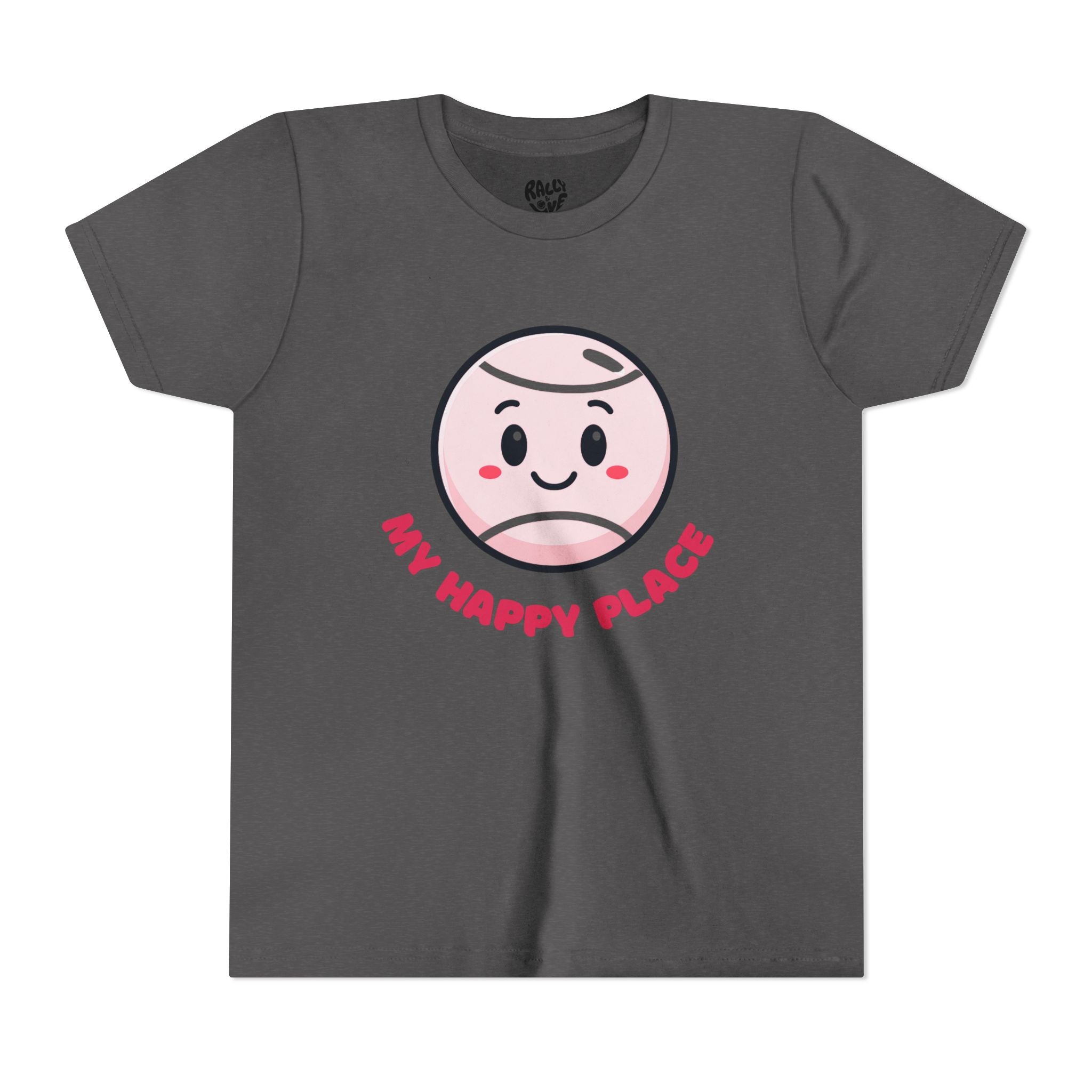 Girl's Junior Tee — Cute Smiling Tennis Ball "My Happy Place" Kids Shirt