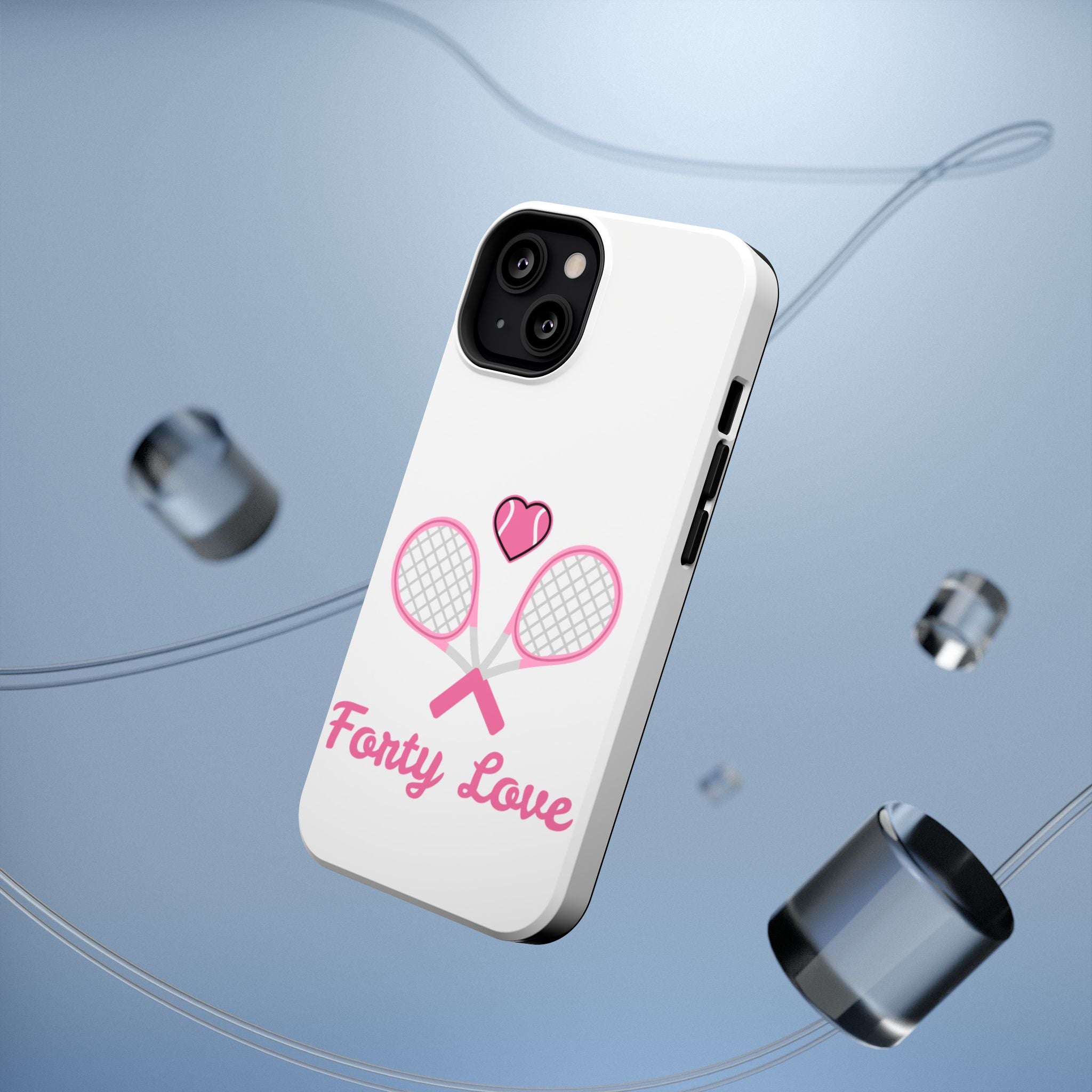 Tennis Impact‑Resistant Phone Case — 'Forty Love', pink/white
