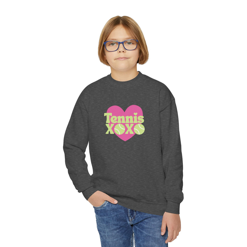 Girl Junior's Crewneck Sweatshirt — Pink Heart “Tennis XOXO” Graphic sweatshirt