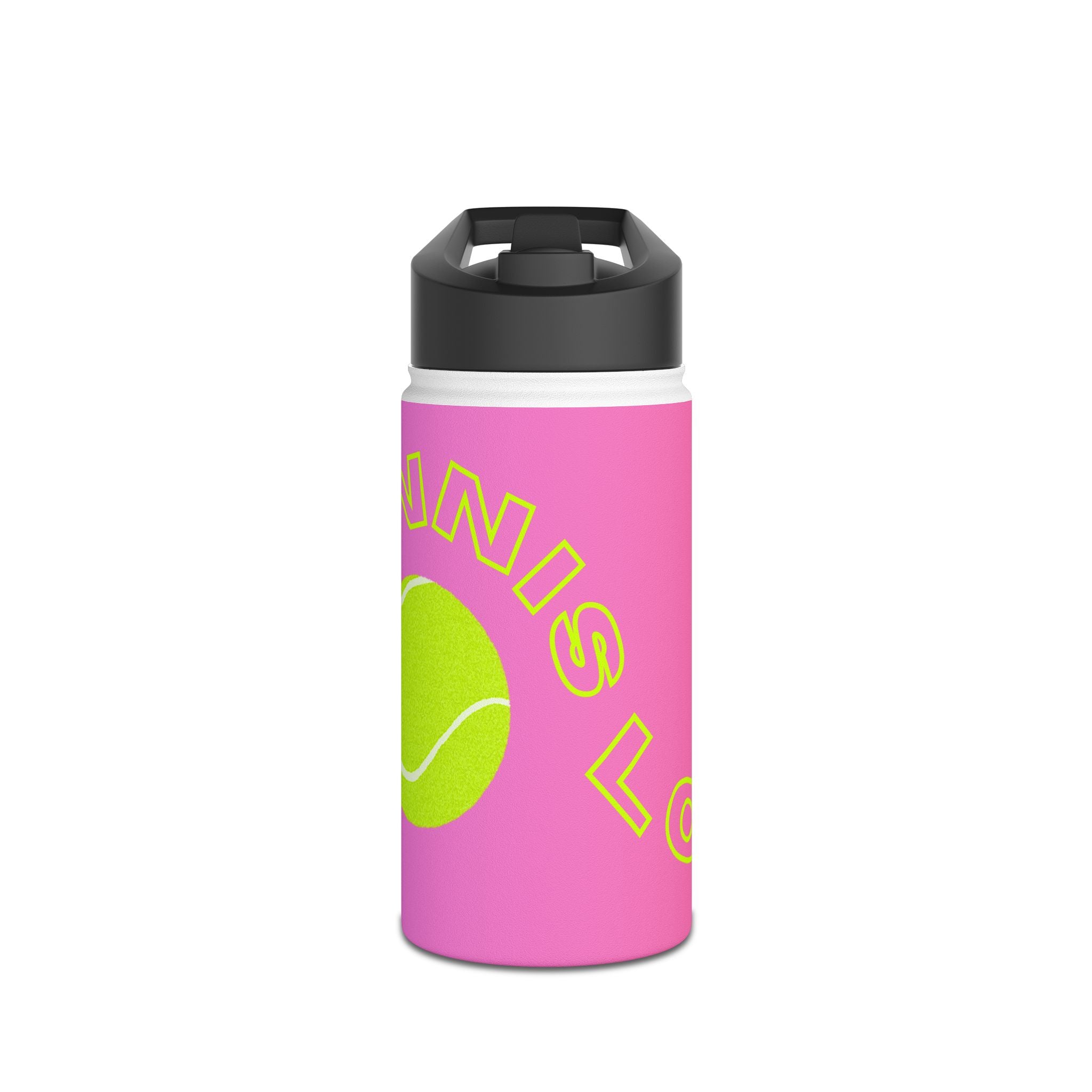 Juniors Stainless Steel Water Bottle, 12 oz— 'Tennis Love', Pink Neon Tennis Ball Design