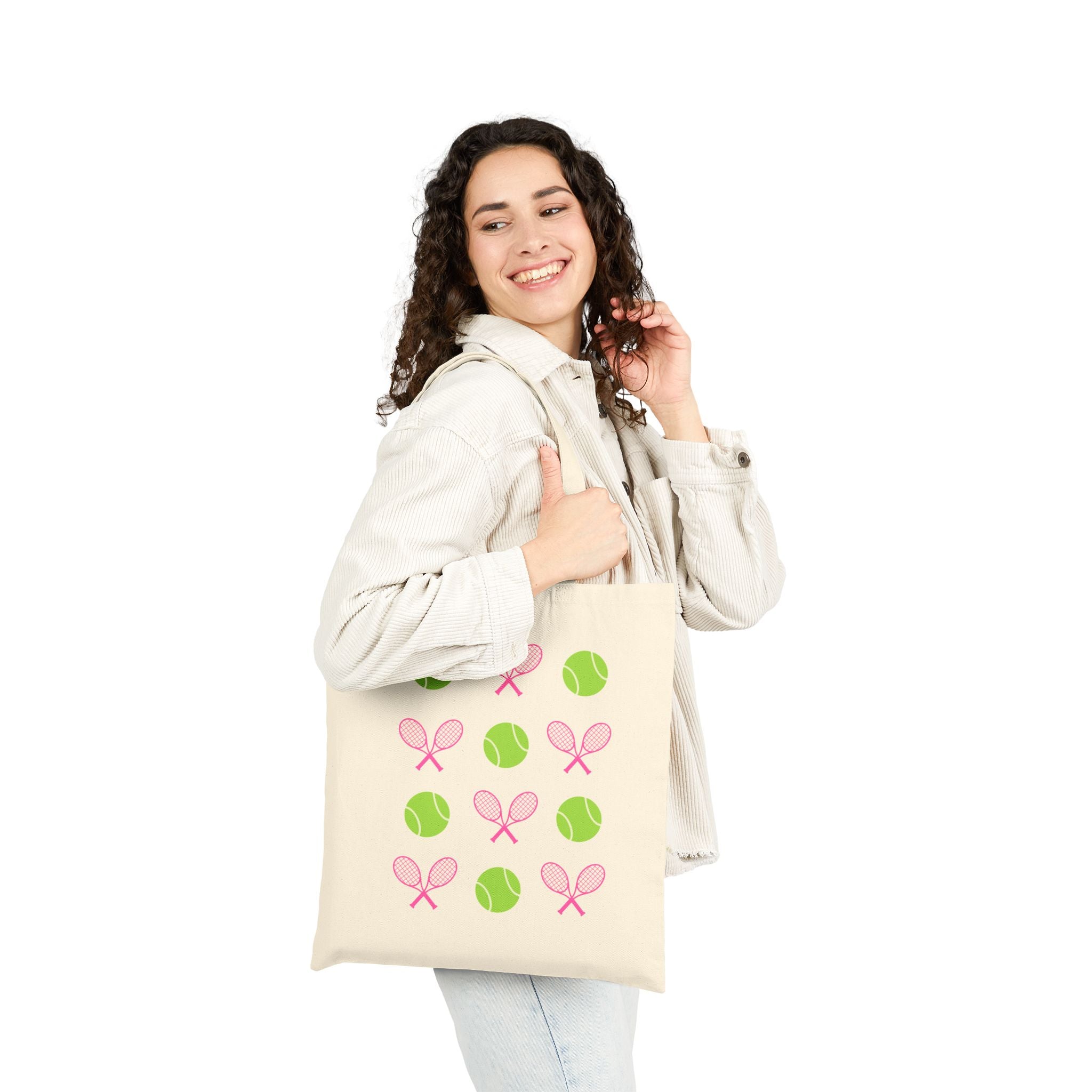 Tote Bag — Pink Tennis Rackets & Green Tennis Balls Canvas Tote