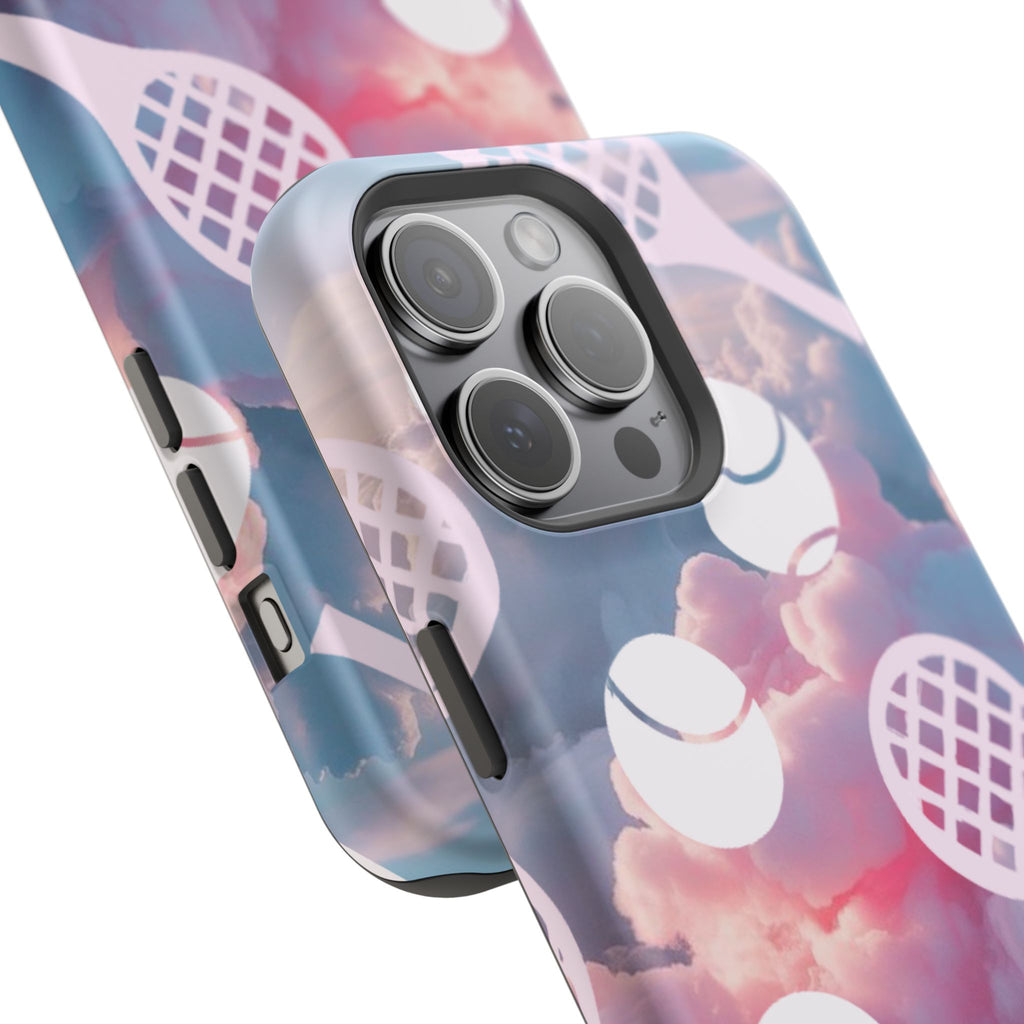 Tennis Impact-Resistant Phone Case — Tennis Rackets & Balls on Cloudscape