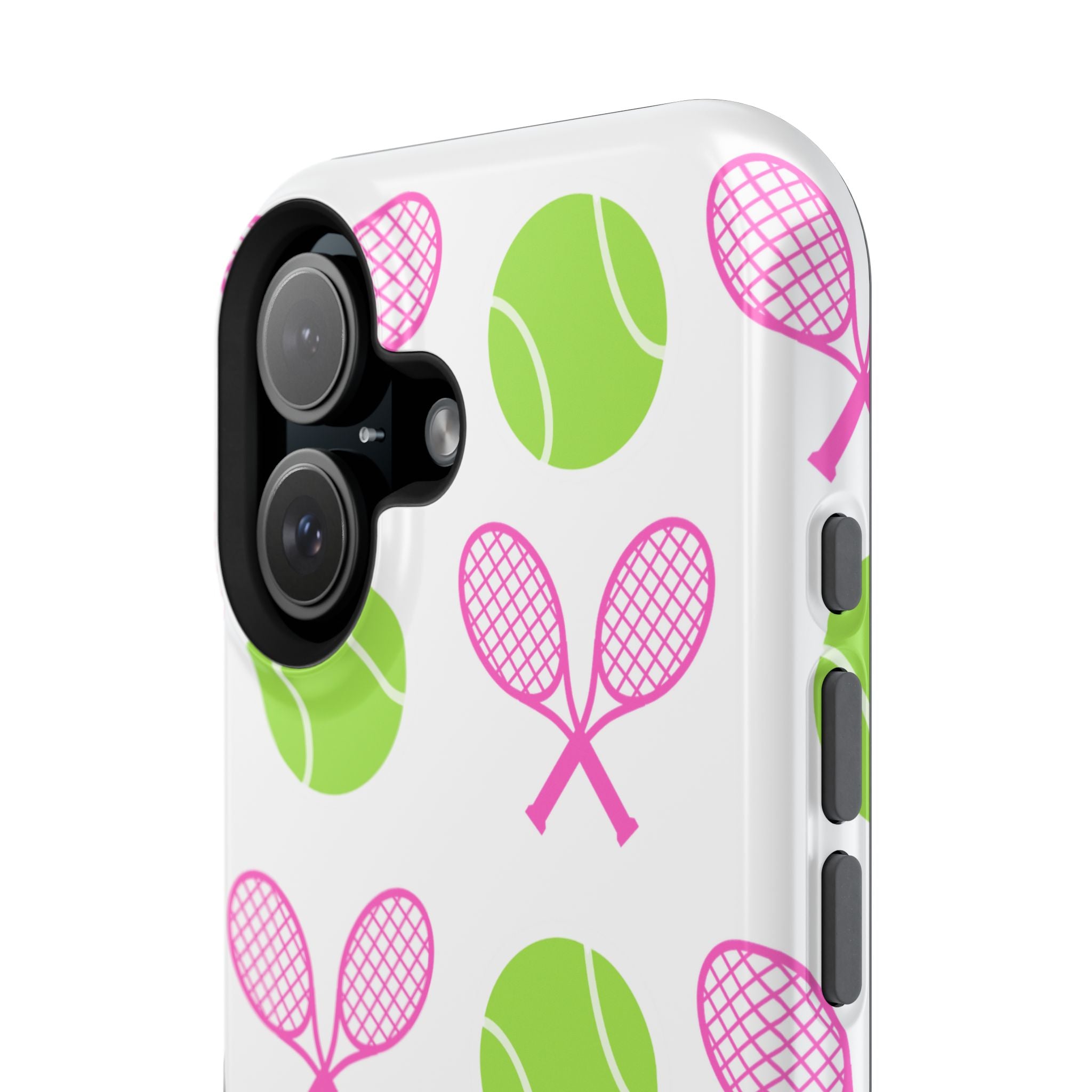 Tennis Pattern Impact-Resistant Phone Case — Pink Rackets & Green Balls