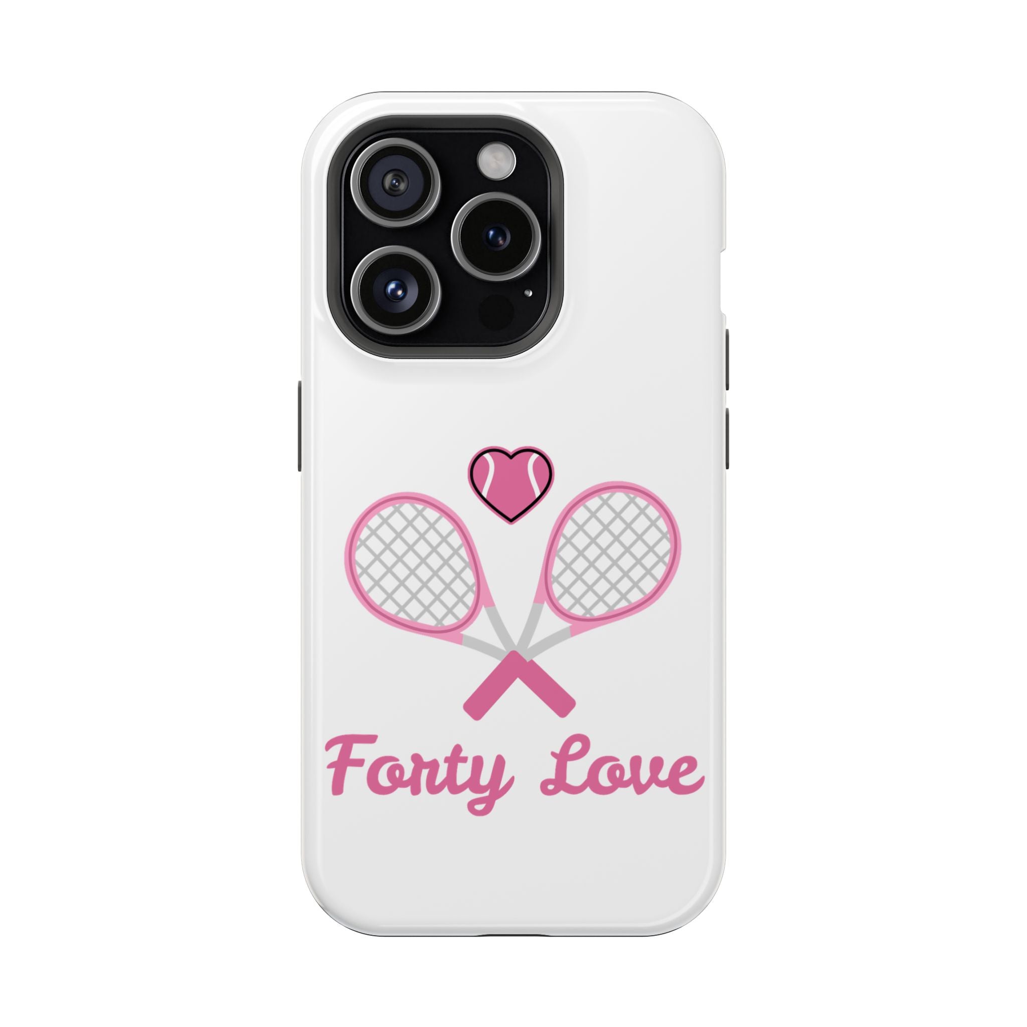 Tennis Impact‑Resistant Phone Case — 'Forty Love', pink/white