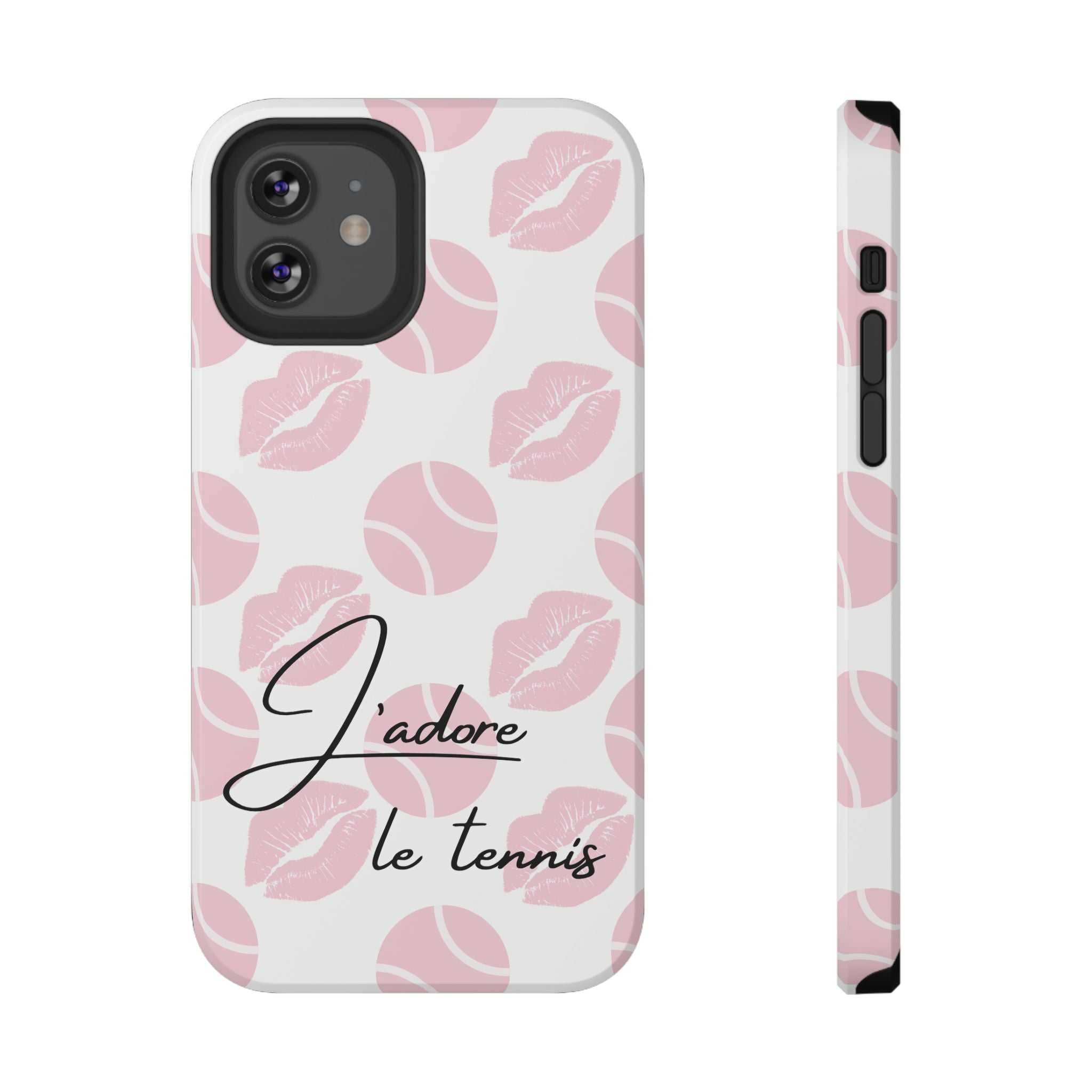 Impact-Resistant Phone Case - 'J'adore le tennis', pink tennis balls/lips