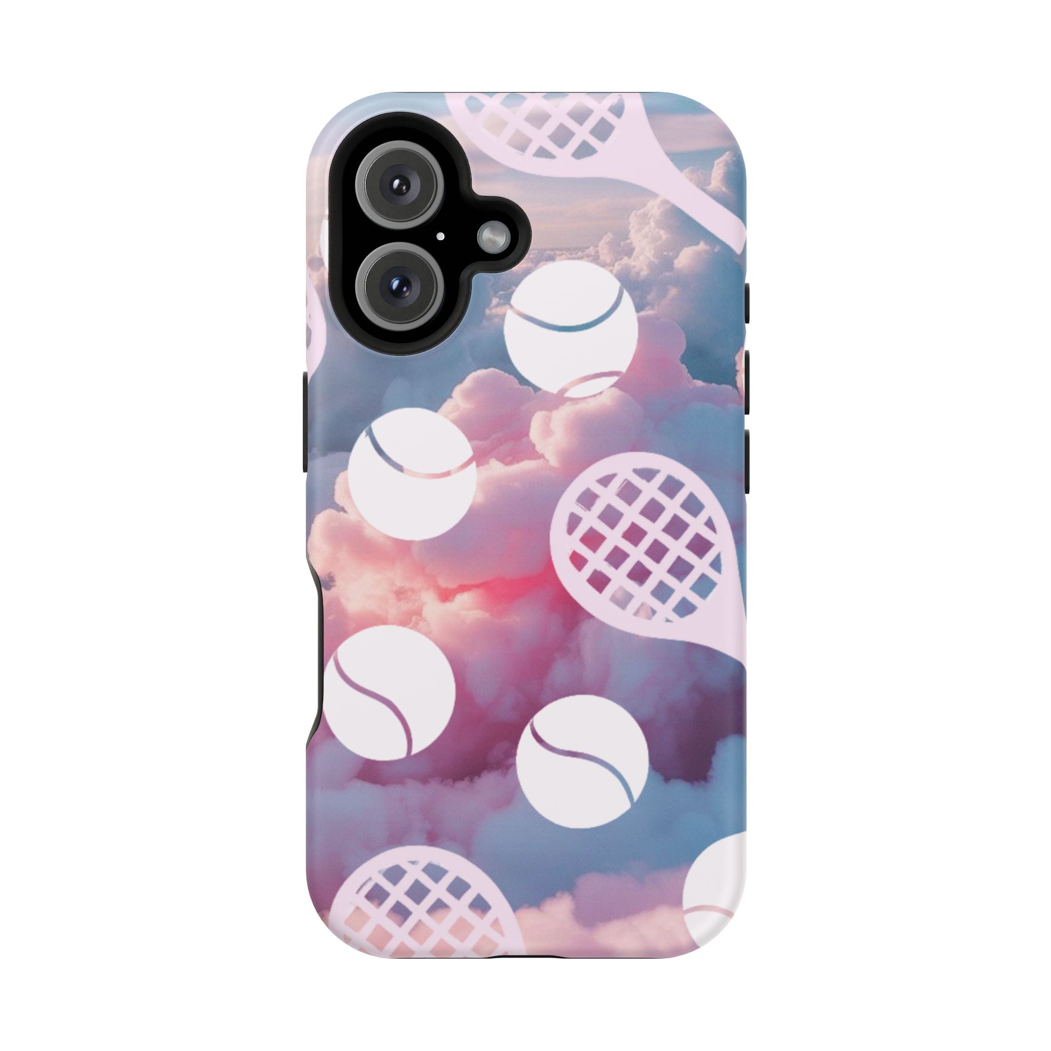 Tennis Impact-Resistant Phone Case — Tennis Rackets & Balls on Cloudscape