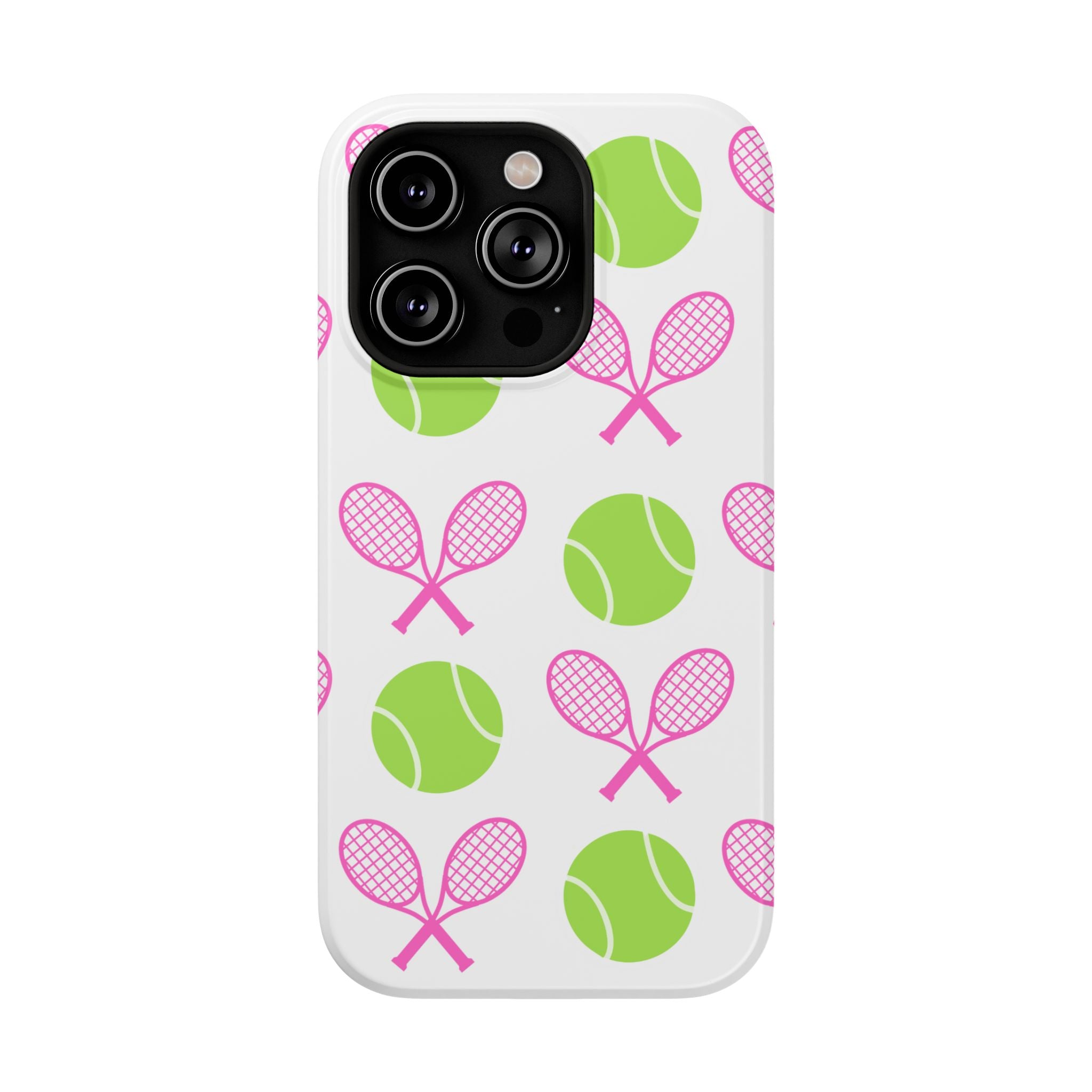 Tennis Pattern Impact-Resistant Phone Case — Pink Rackets & Green Balls