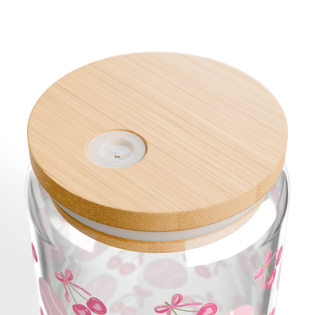 Sipper Glass, 16oz - cherries/pink tennis balls