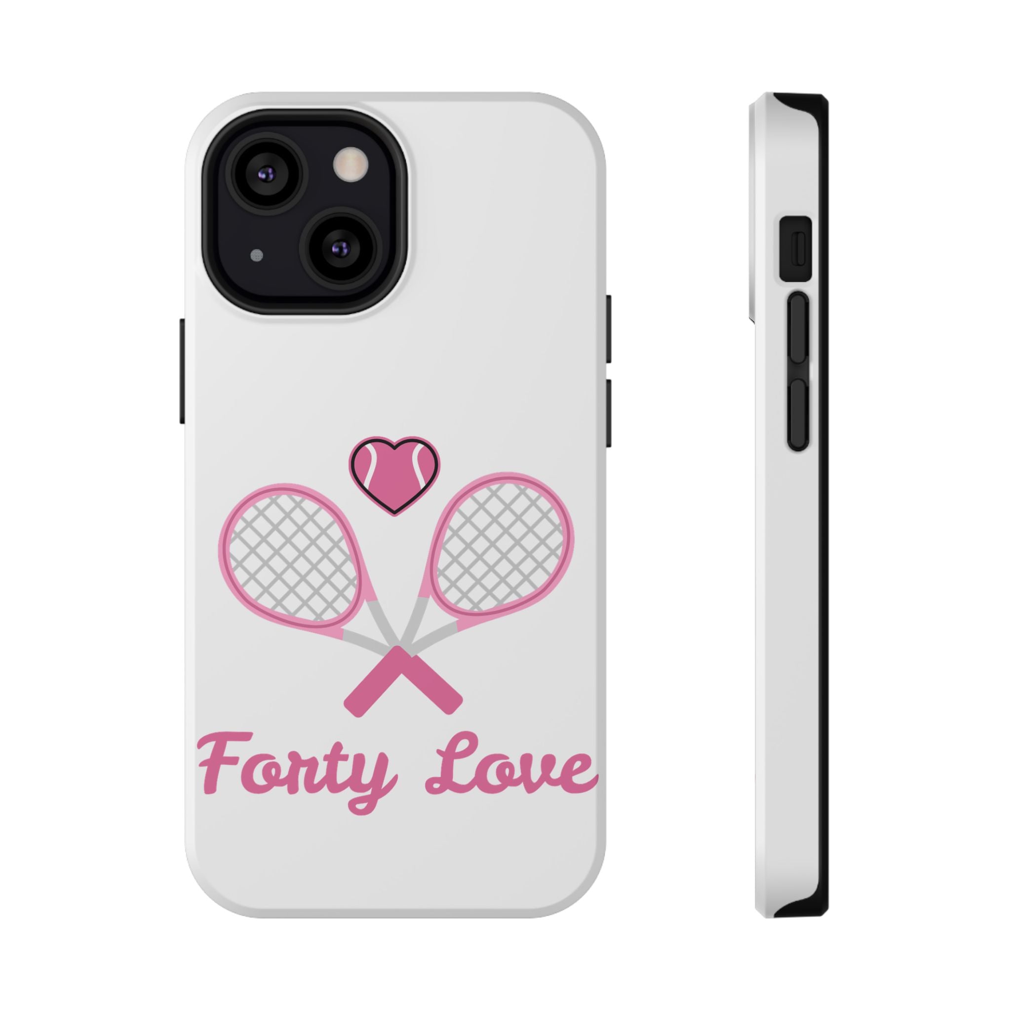 Tennis Impact‑Resistant Phone Case — 'Forty Love', pink/white