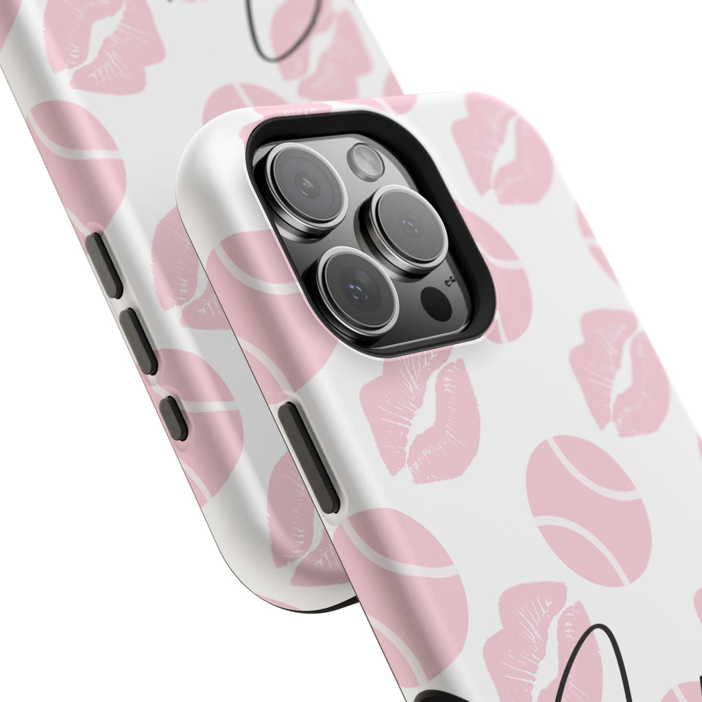 Impact-Resistant Phone Case - 'J'adore le tennis', pink tennis balls/lips
