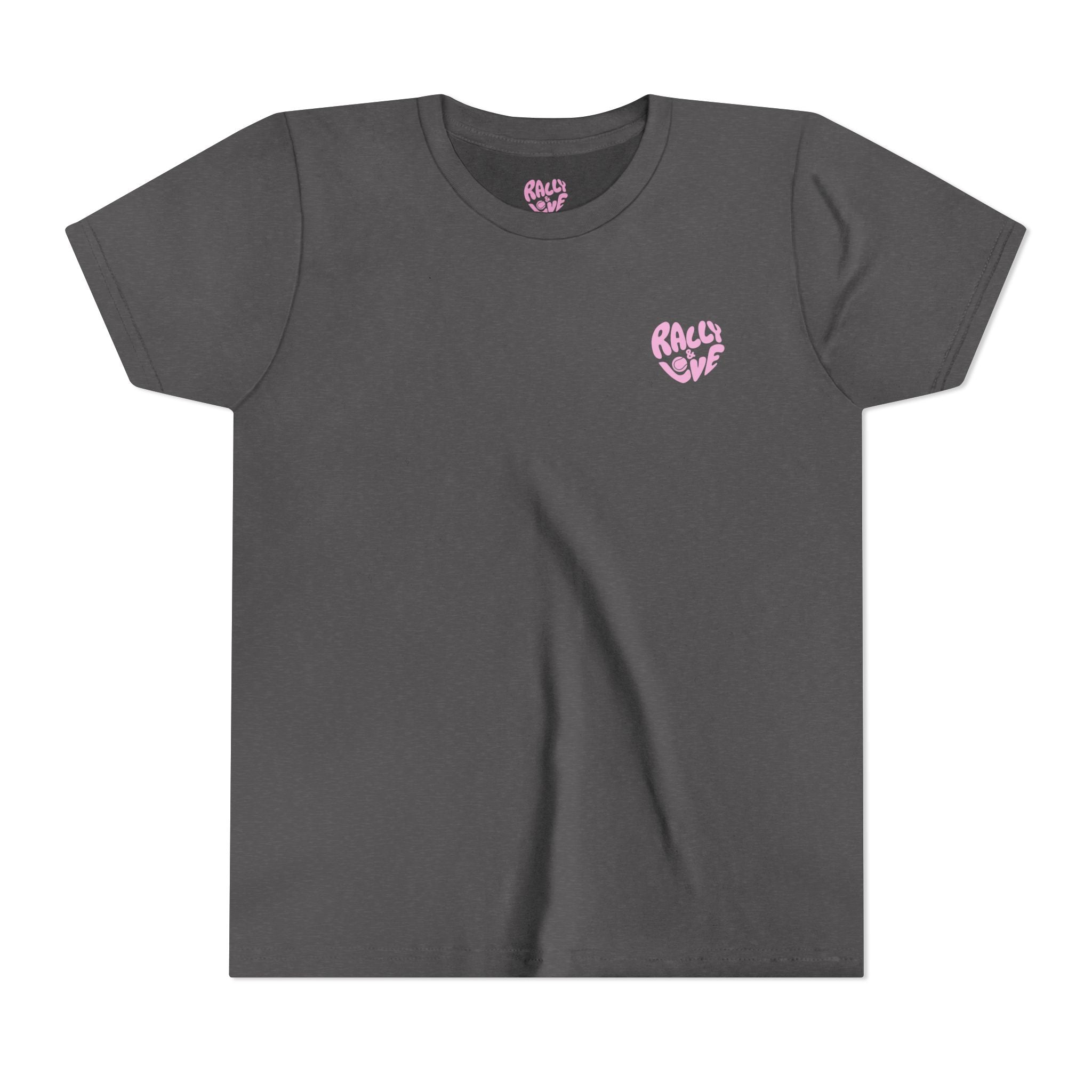 Girl's Junior Tee — 'Rally & Love' Heart Graphic Kids T-Shirt (bubblegum pink)