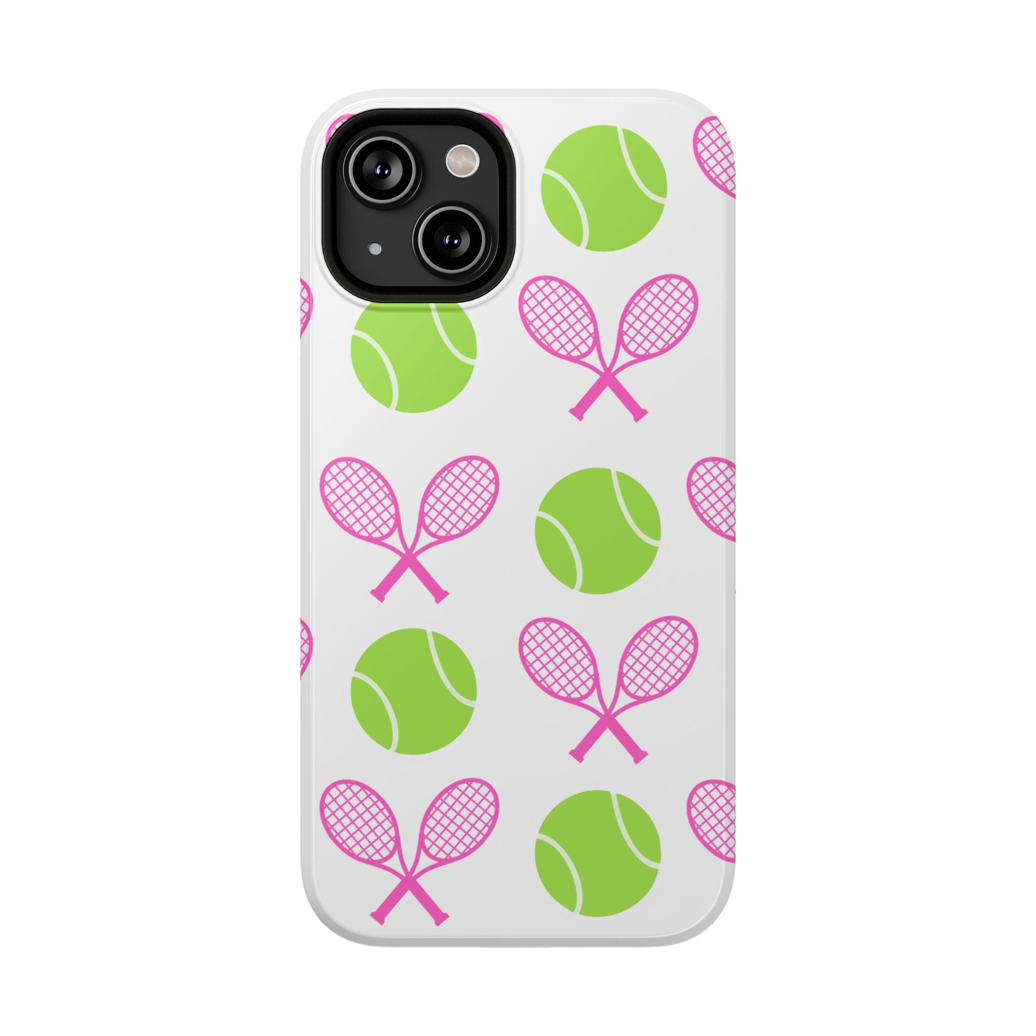 Tennis Pattern Impact-Resistant Phone Case — Pink Rackets & Green Balls