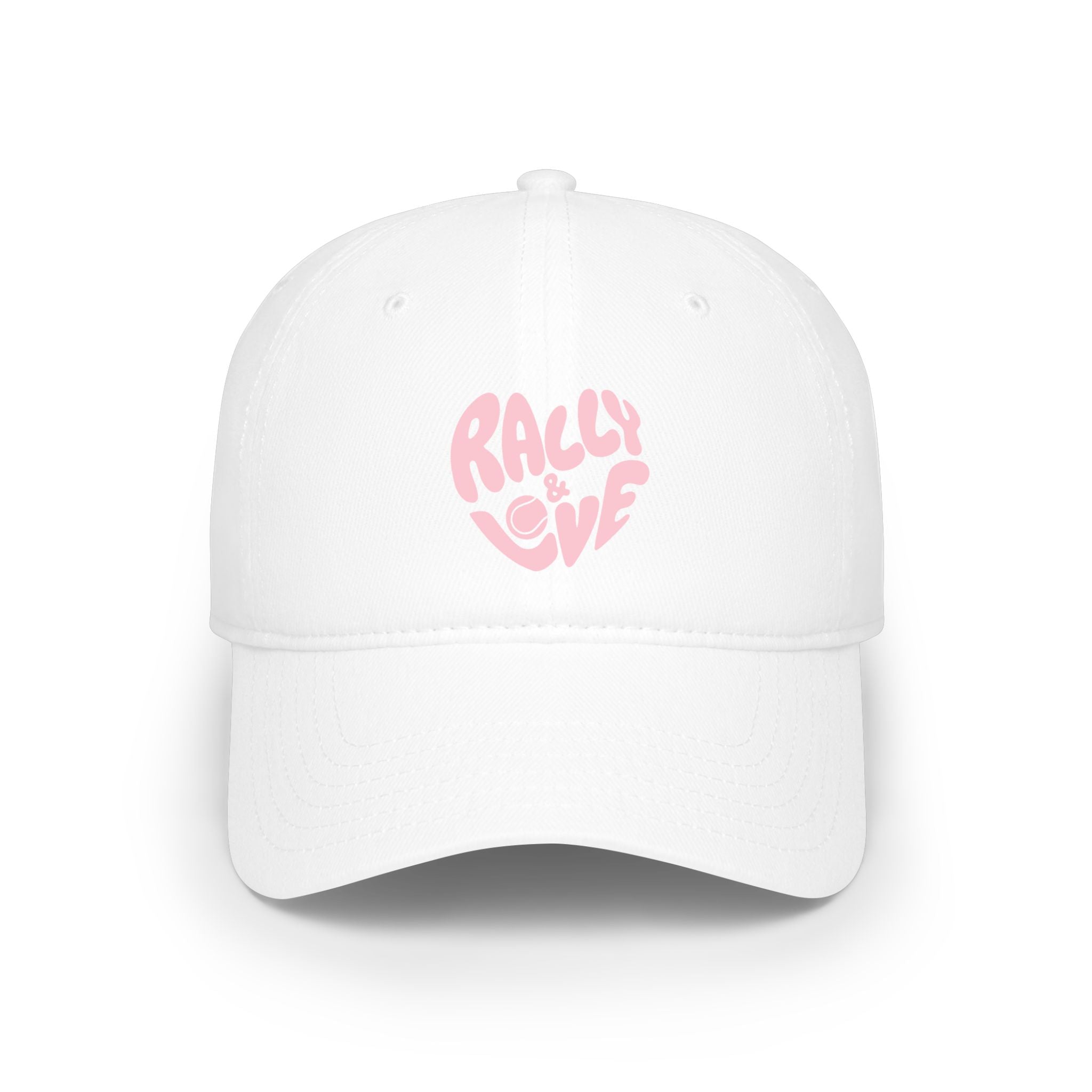 Women's Baseball Cap — "Rally & Love" Pink Logo, Graphic Low Profile Hat
