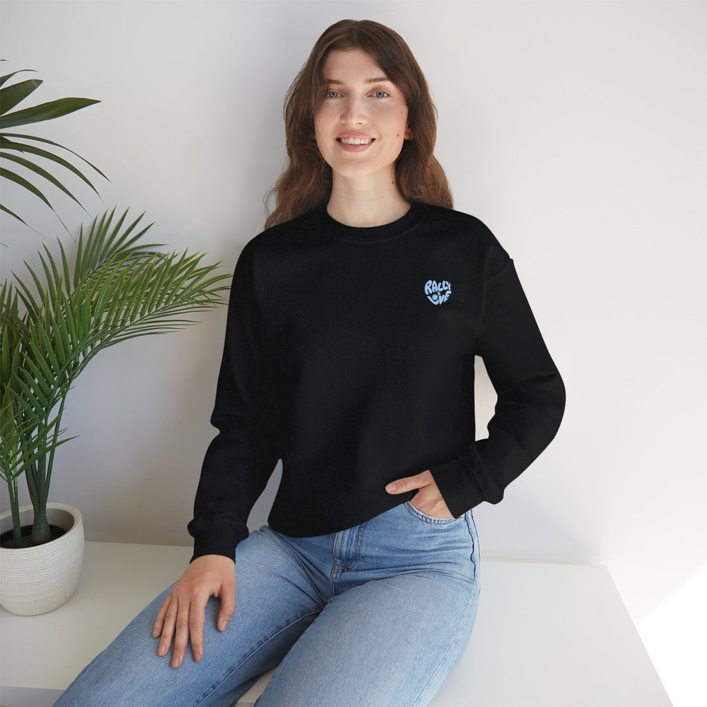 Women's Crewneck Sweatshirt — Minimal ‘Game Set Match’ Tennis Graphic (bubblegum blue)