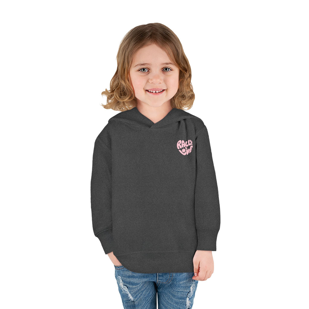Girl Toddler's Junior Hoodie — “Let’s Go” Tennis Graphic Sweatshirt (Pink & Green)