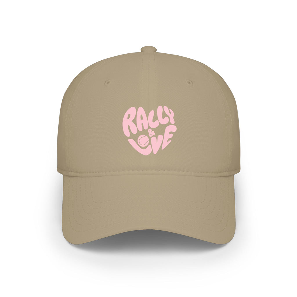 Women's Baseball Cap — "Rally & Love" Pink Logo, Graphic Low Profile Hat