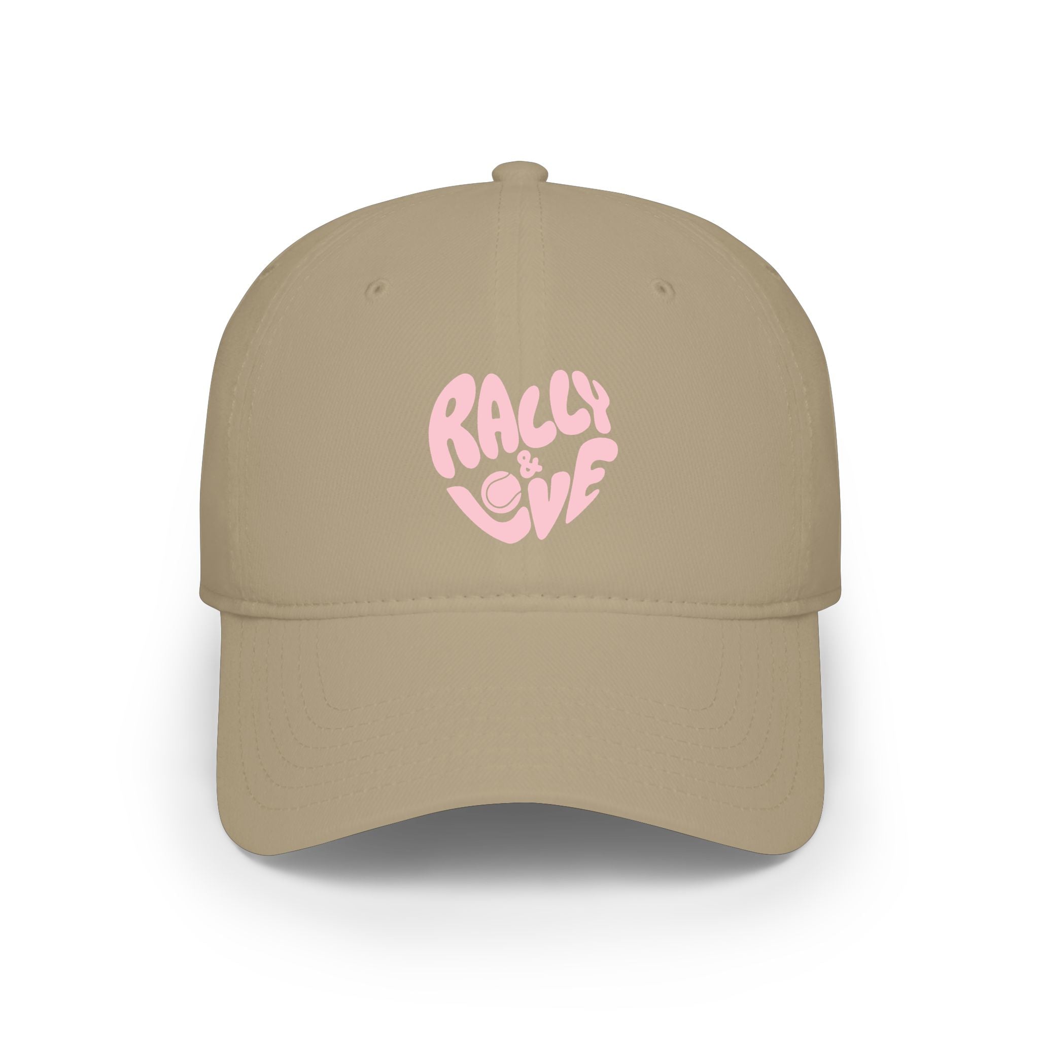 Women's Baseball Cap — "Rally & Love" Pink Logo, Graphic Low Profile Hat