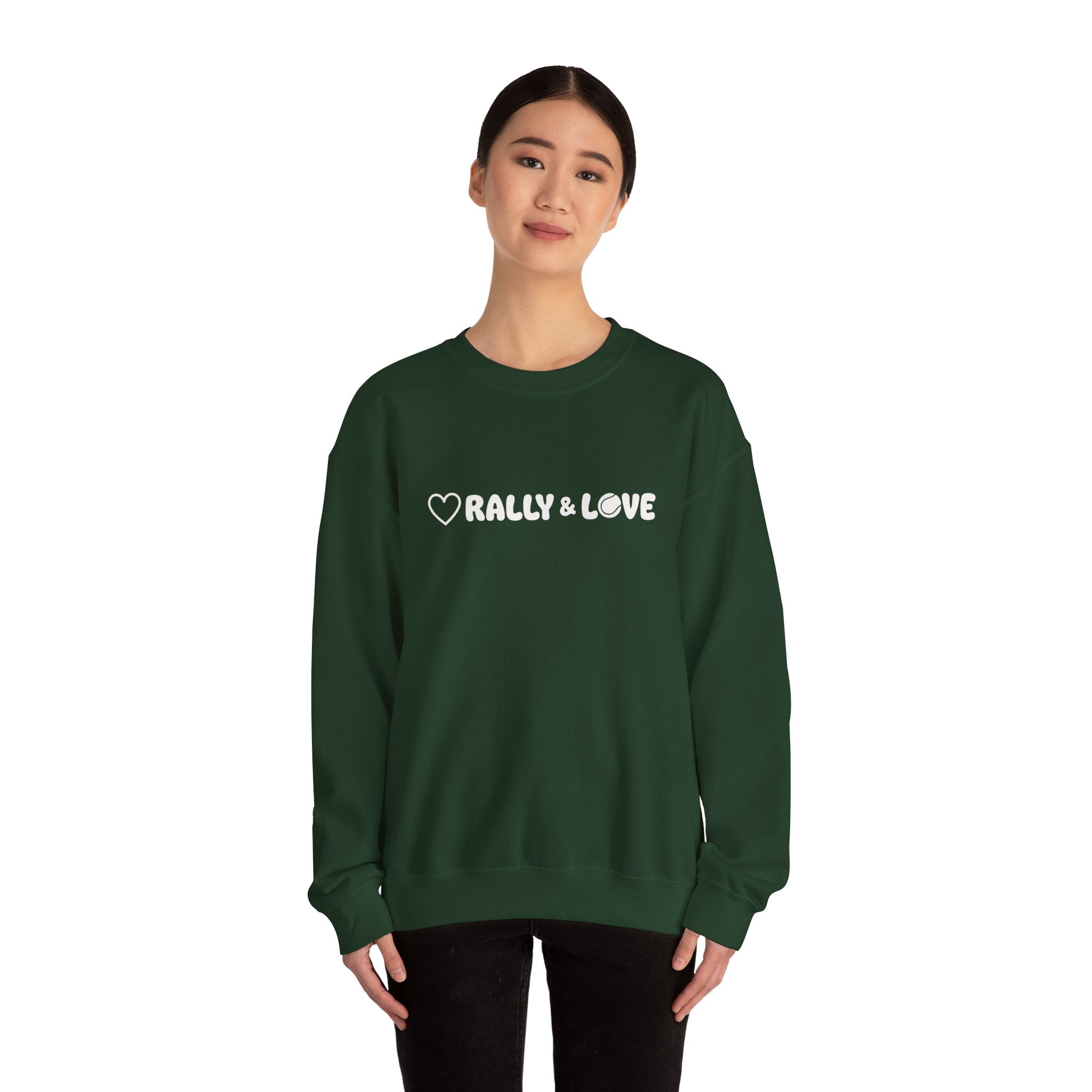 Women's Crewneck Sweatshirt - 'Rally & Love' tennis, soft neutral sweatshirt (cream)