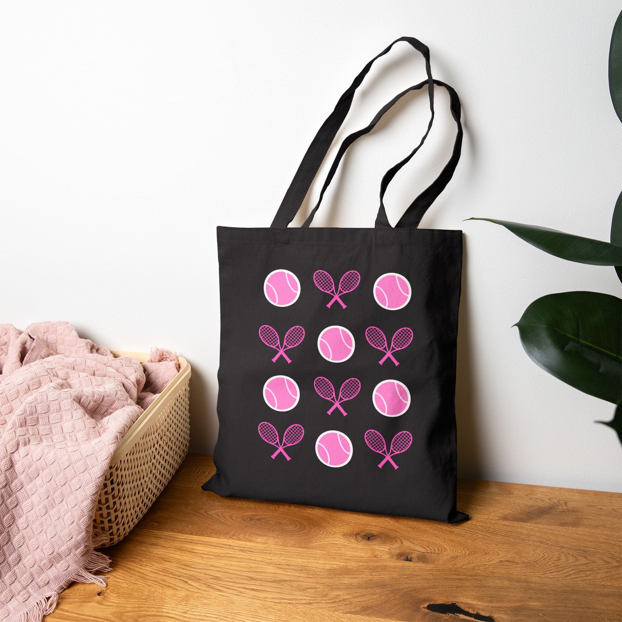 Tote Bag — Pink Tennis Rackets & Tennis Balls Canvas Tote