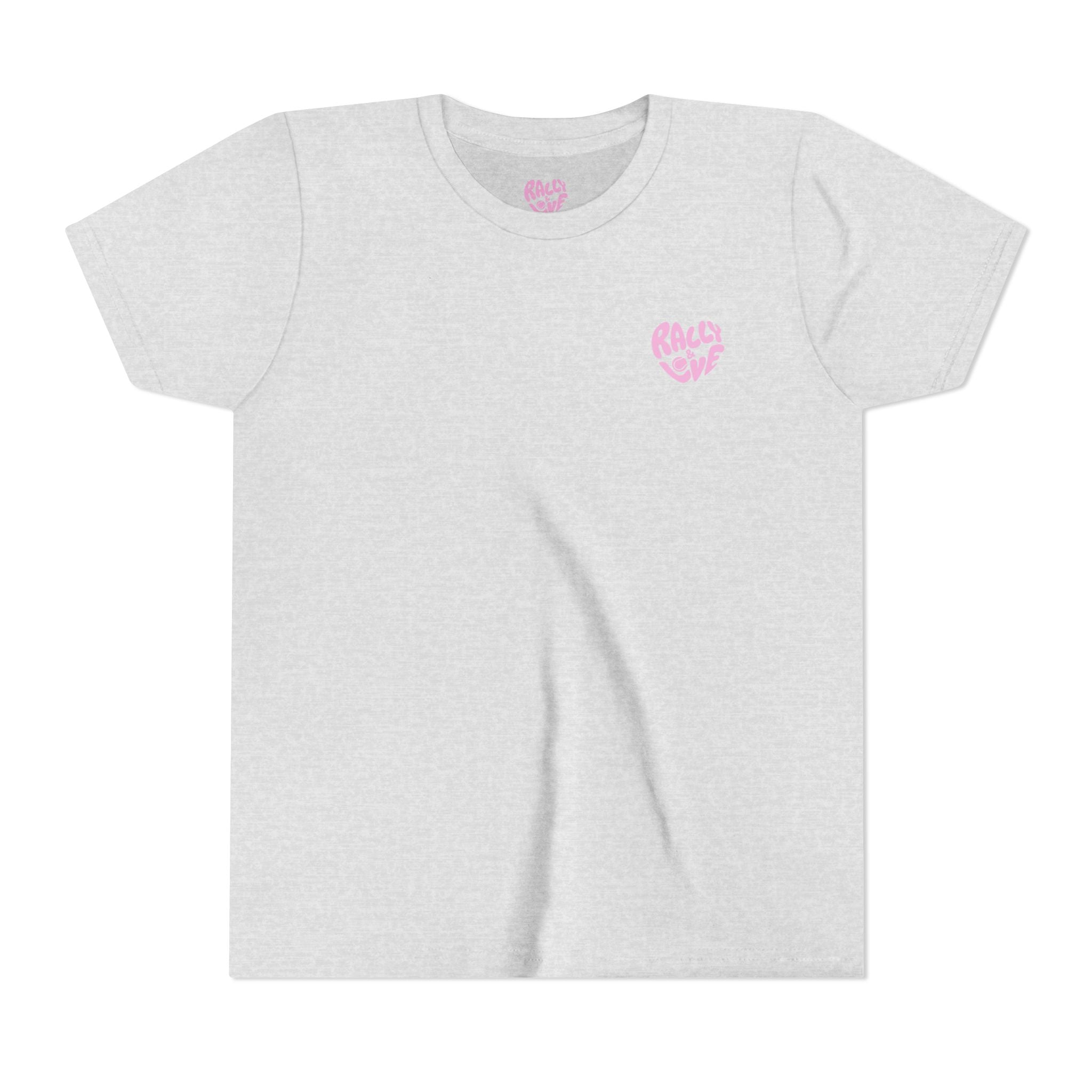 Girl's Junior Tee — 'Rally & Love' Heart Graphic Kids T-Shirt (bubblegum pink)