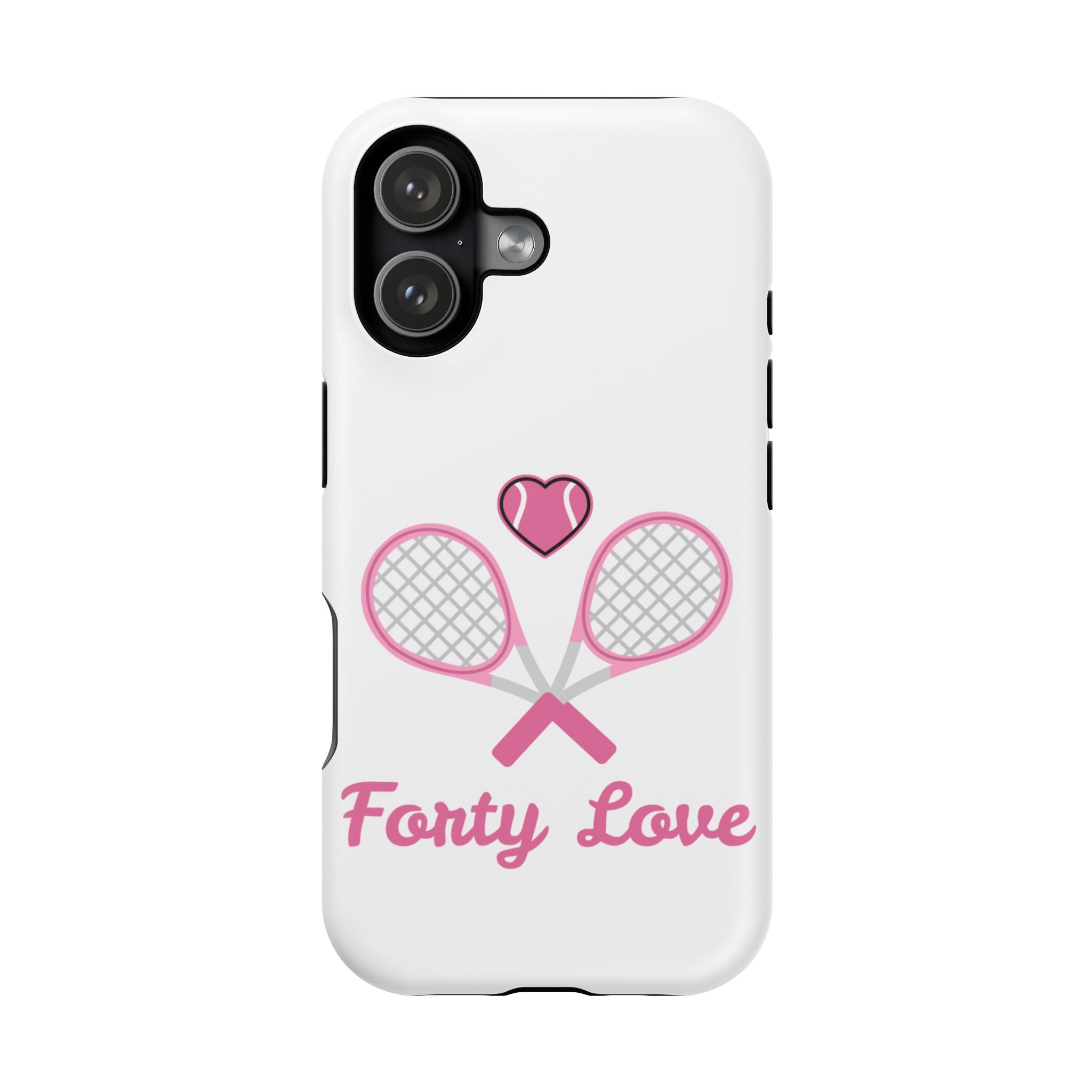 Tennis Impact‑Resistant Phone Case — 'Forty Love', pink/white