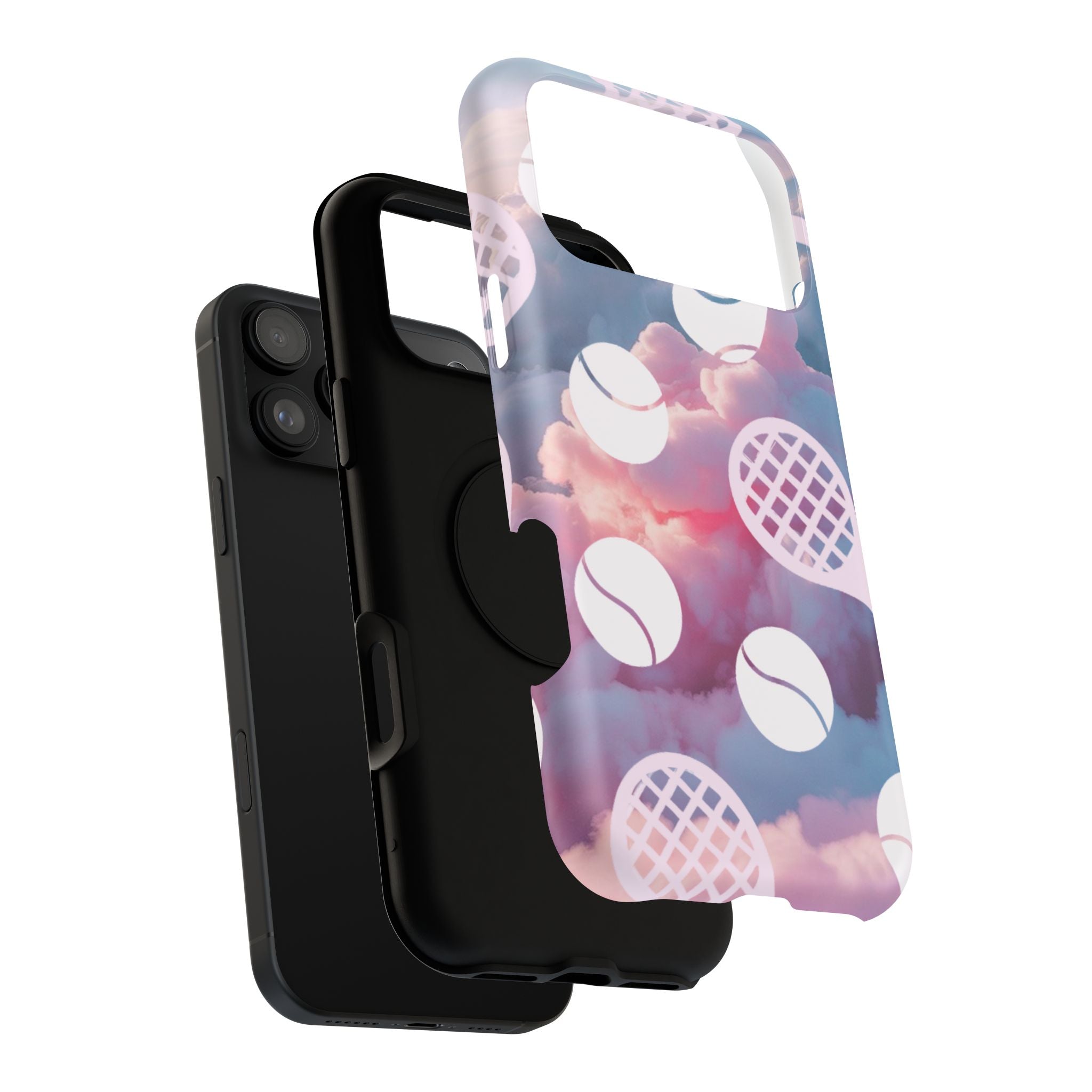 Tennis Impact-Resistant Phone Case — Tennis Rackets & Balls on Cloudscape