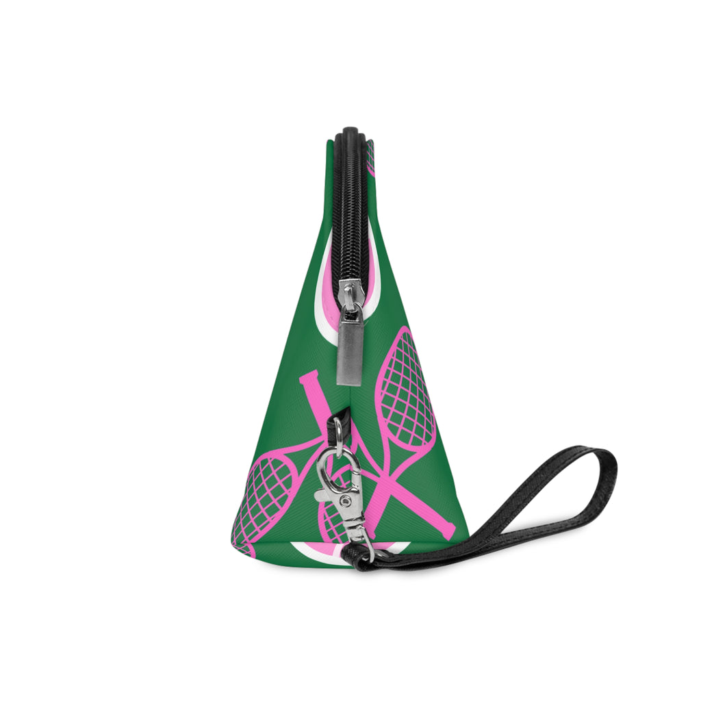 Tennis Makeup Bag — Green/Pink Tennis Ball & Racket Cosmetic Pouch for Players