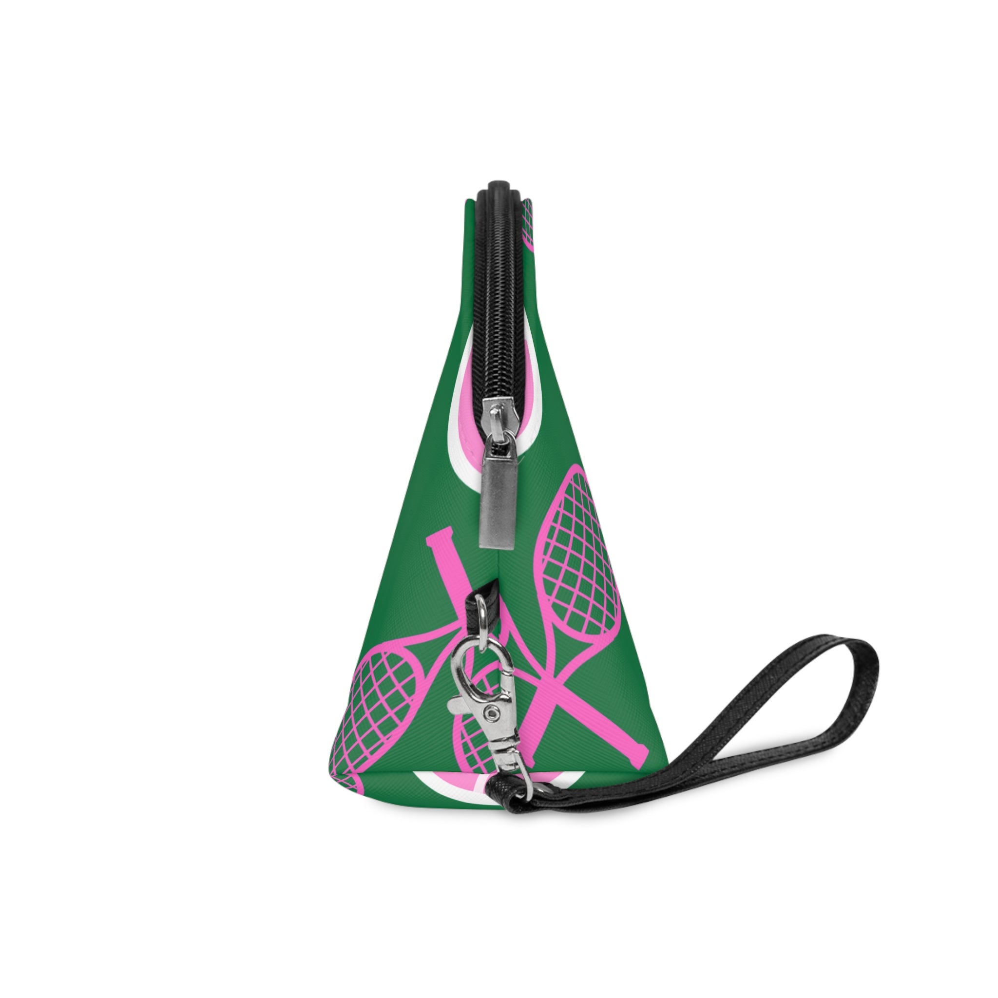 Tennis Makeup Bag — Green/Pink Tennis Ball & Racket Cosmetic Pouch for Players