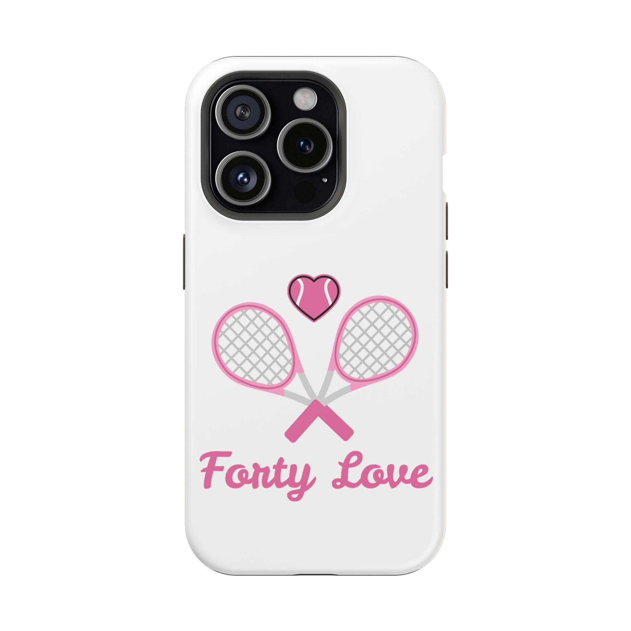 Tennis Impact‑Resistant Phone Case — 'Forty Love', pink/white