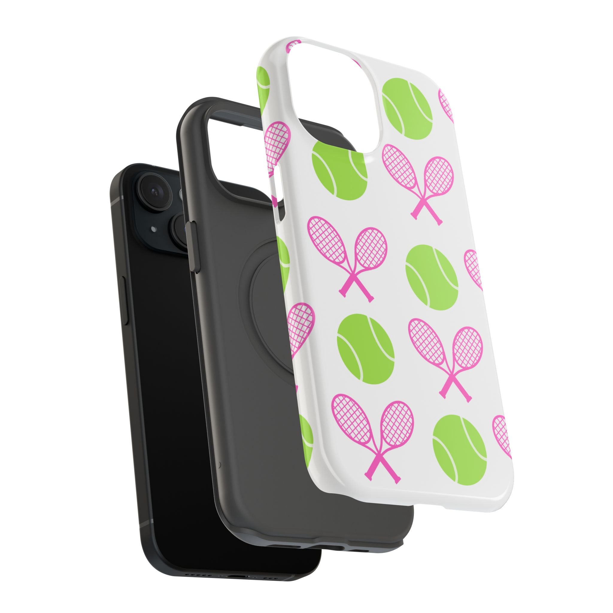 Tennis Pattern Impact-Resistant Phone Case — Pink Rackets & Green Balls