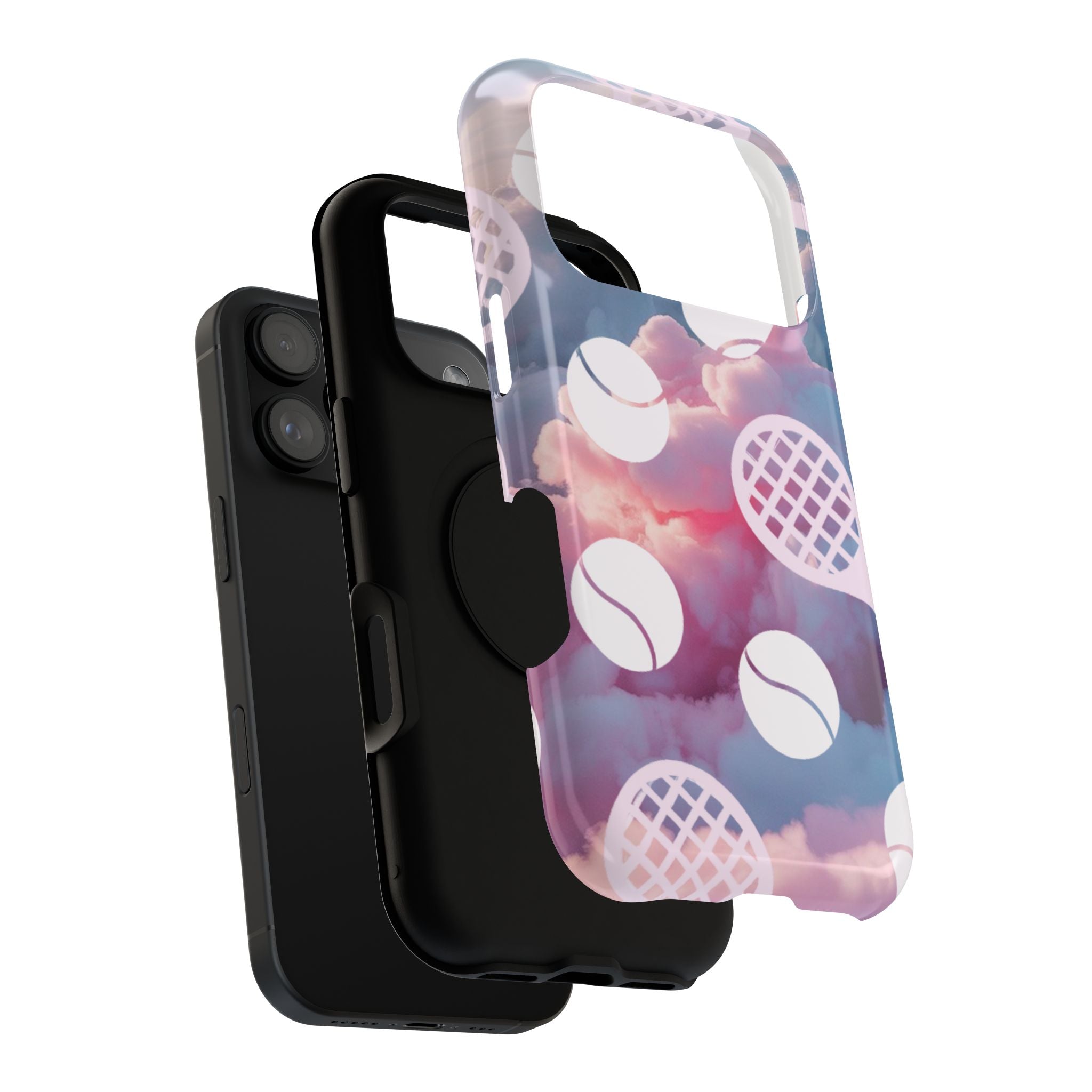Tennis Impact-Resistant Phone Case — Tennis Rackets & Balls on Cloudscape