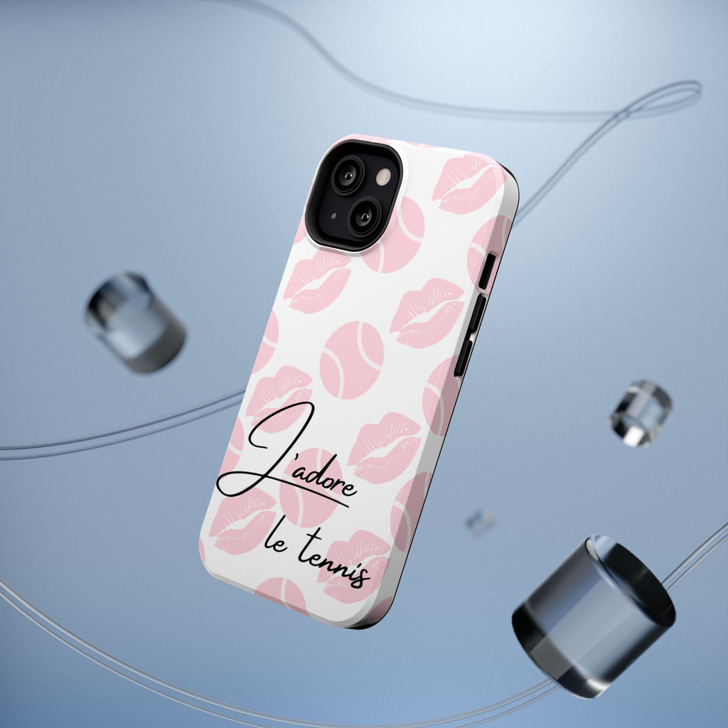 Impact-Resistant Phone Case - 'J'adore le tennis', pink tennis balls/lips